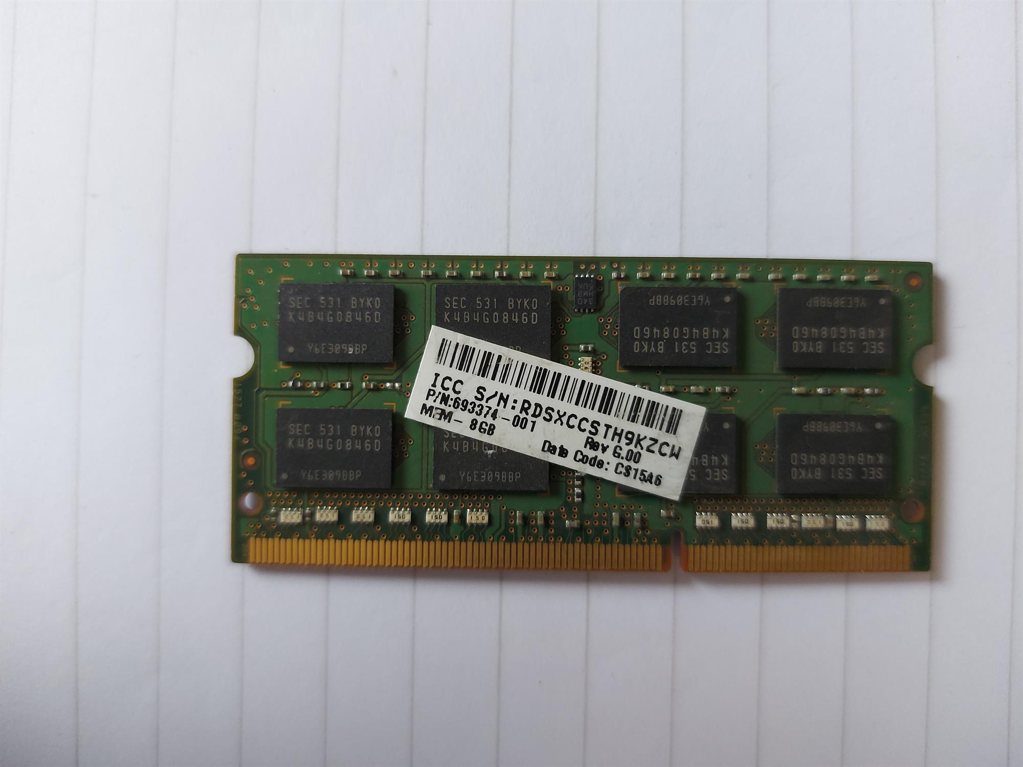 Samsung/HP 8GB  PC3L-12800S DDR3-1600 CL11 NonECC 204pin SDRAM SODIMM Memory Module (M471B1G73DB0-YK0 693374-001)