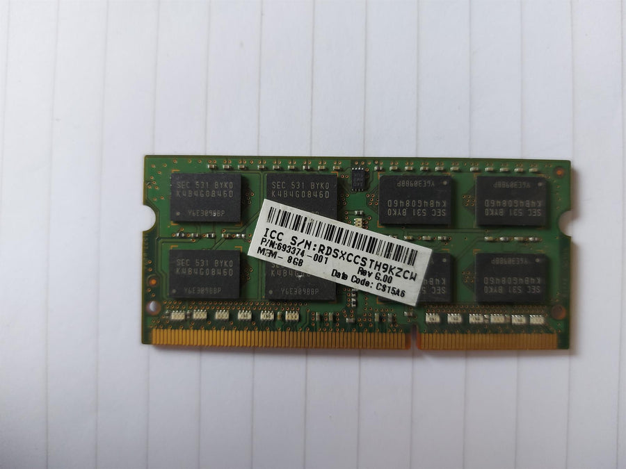 Samsung/HP 8GB  PC3L-12800S DDR3-1600 CL11 NonECC 204pin SDRAM SODIMM Memory Module (M471B1G73DB0-YK0 693374-001)