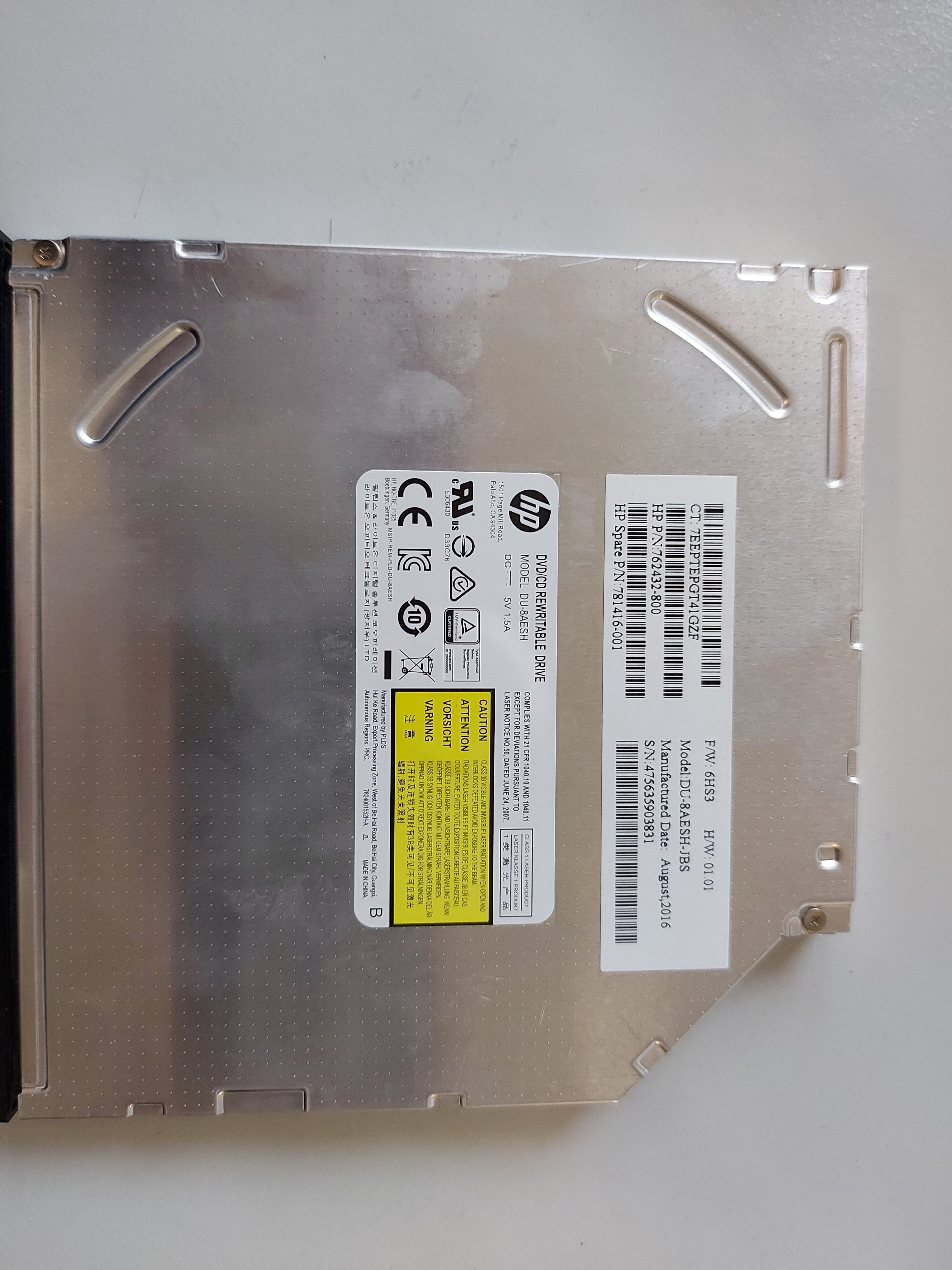 HP DU-8AESH-JBS DVD/CD rewritable optical disk drive 762432-800
