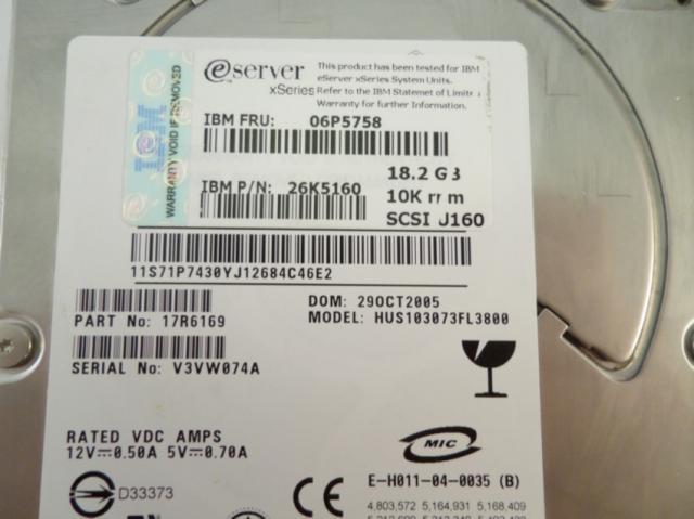 17R6169 - Hitachi IBM 18.2GB SCSI 80Pin 10Krpm 3.5in HDD - Refurbished