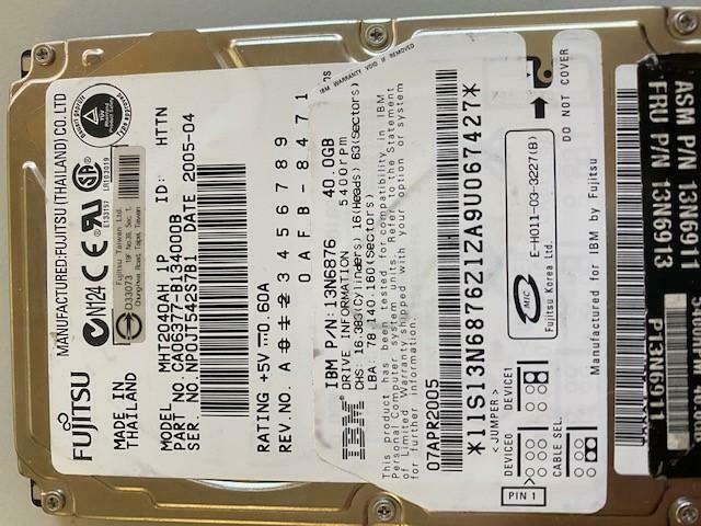Fujitsu IBM 40Gb IDE 5400rpm 2.5in Laptop HDD ( CA06377-B134000B MHT2040AH 13N6876 ) REF