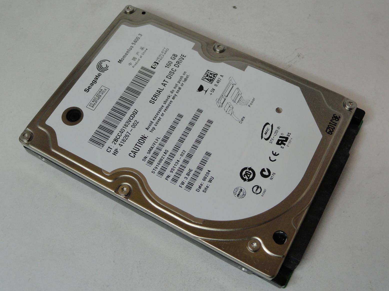 PR22887_9S1134-022_Seagate HP 160Gb SATA 5400rpm 2.5in HDD - Image3