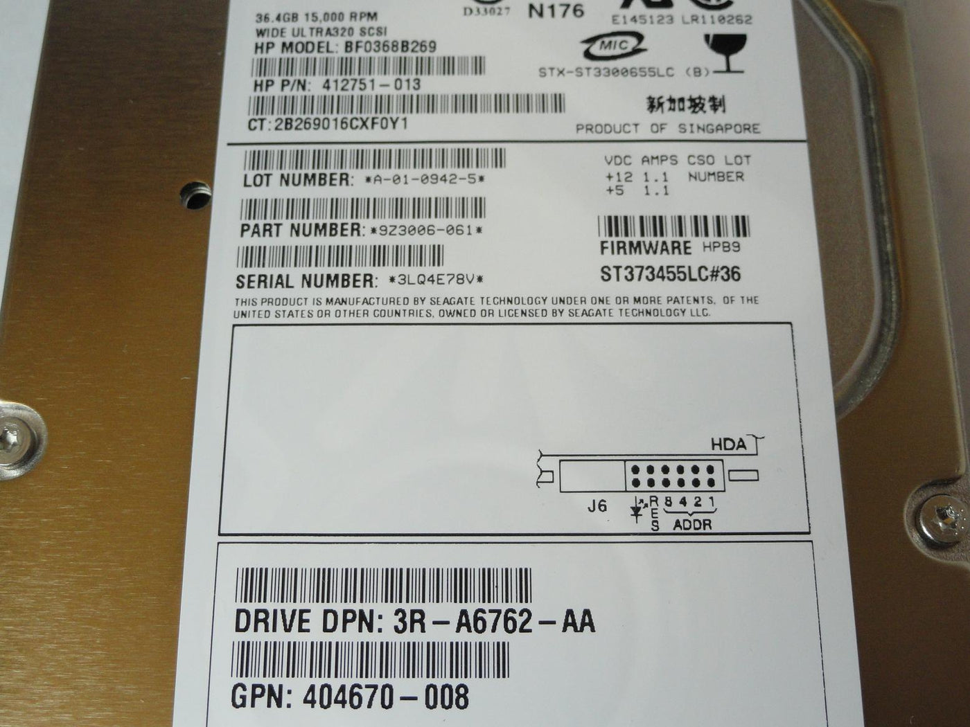 PR23143_9Z3006-061_Seagate HP 36GB SCSI 80 Pin 15Krpm 3.5in HDD - Image3
