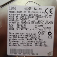 IBM 9.1GB SCSI 80Pin 7200rpm 3.5in HDD ( 00K4151 DDRS-39130 10L6081 ) REF