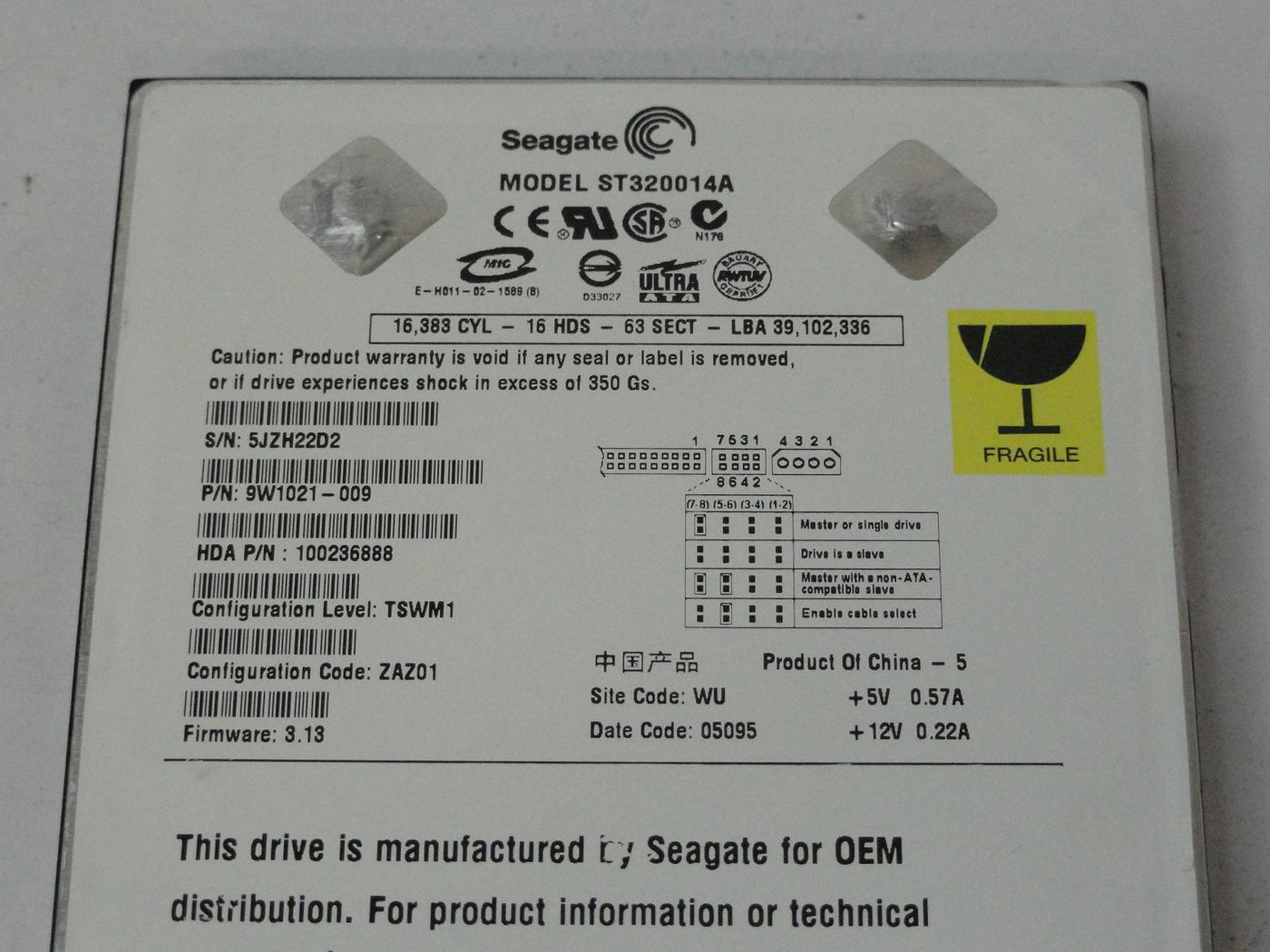 PR05958_9W1021-009_Seagate 20GB IDE 5400rpm 3.5in HDD - Image3
