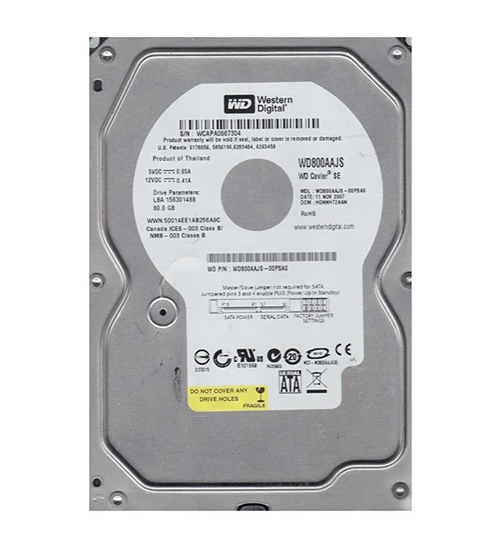 Western Digital 80Gb SATA 3.5" 7200Rpm HDD ( WD800AAJS-00PSA0 ) REF