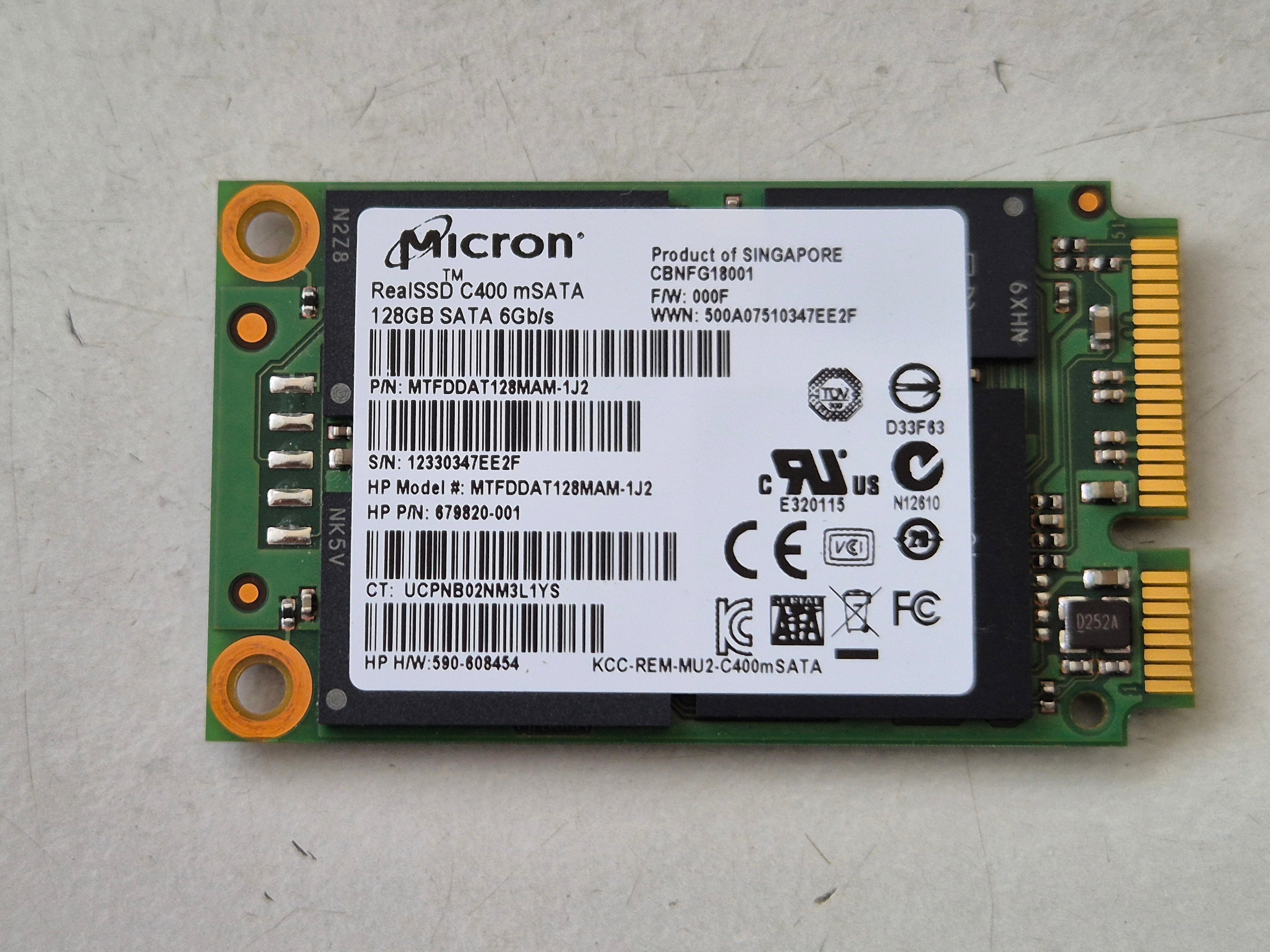 Micron RealSSD C400 128GB MLC SATA 6Gbps mSATA Internal SSD ( MTFDDAT128MAM-1J2 679820-001 689953-001 ) REF
