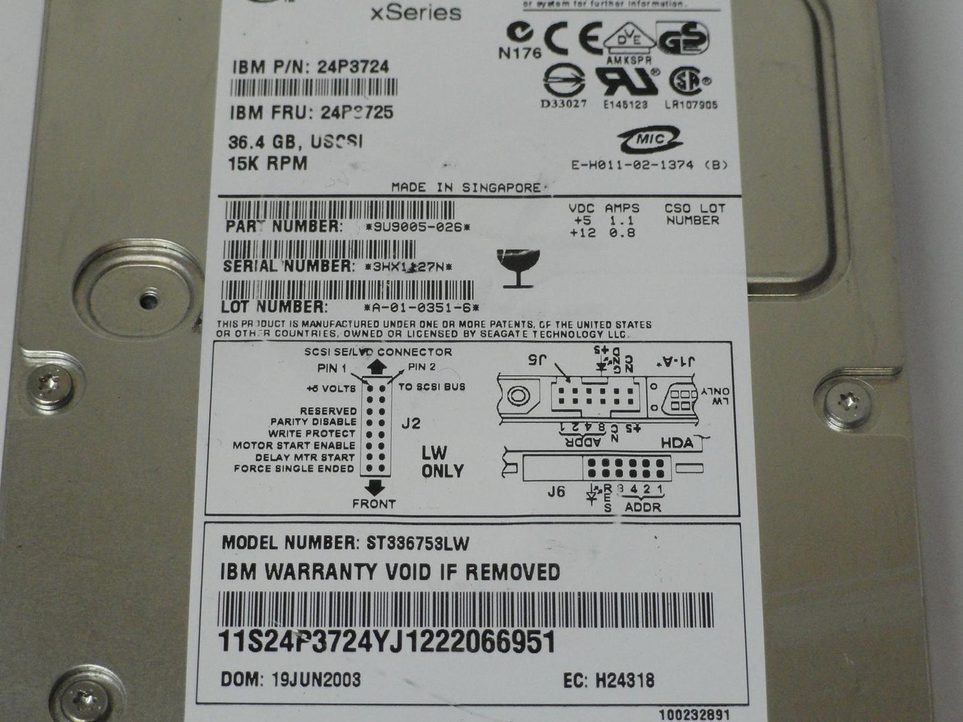 PR06173_9U9005-026_Seagate IBM 36.4GB SCSI 68 Pin 15Krpm 3.5in HDD - Image3