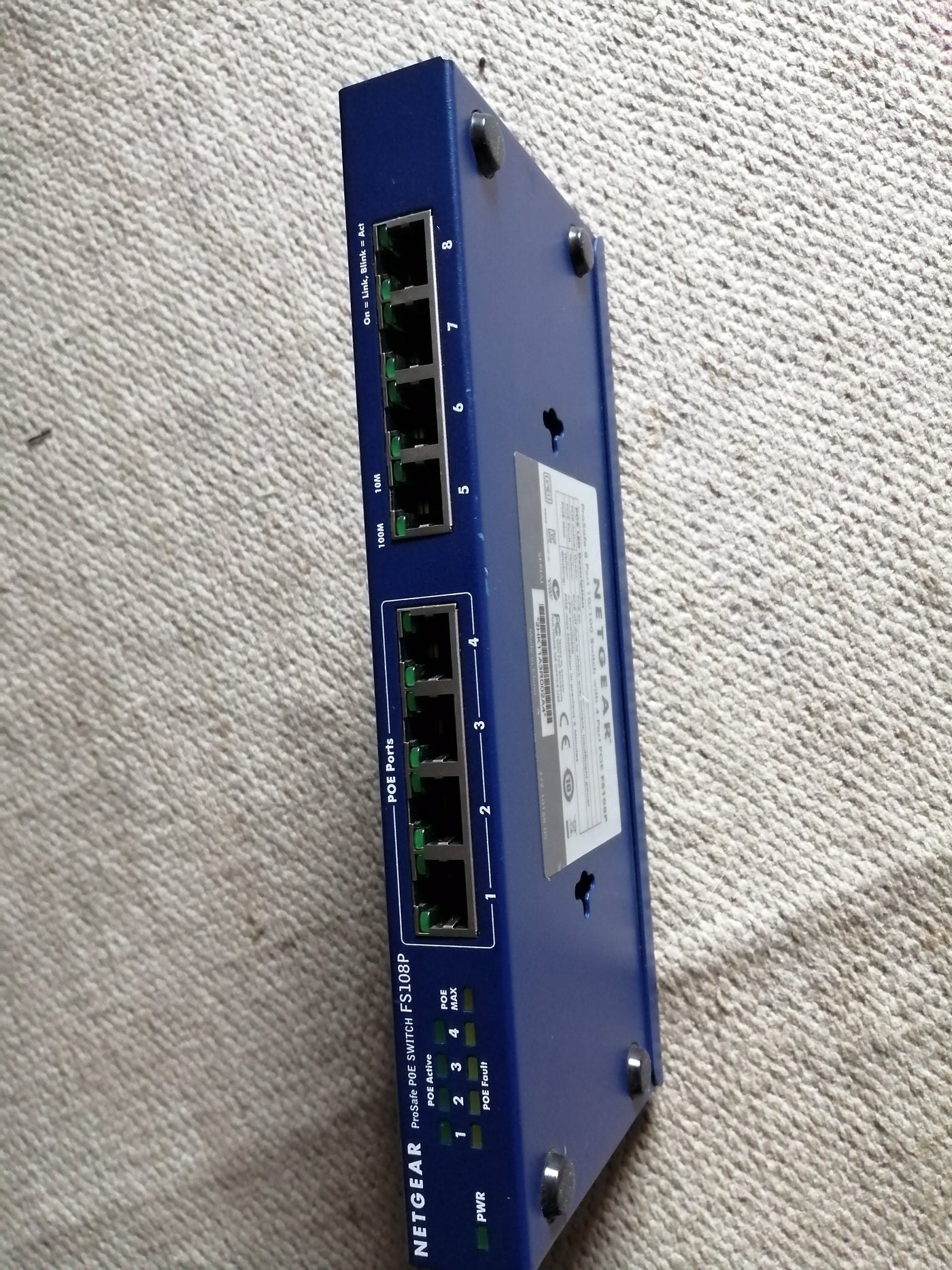 NETGEAR ETHERNET SWITCH 8PORT 10/100MBPS WITH POE NO PSU  ( FS108P  USED)