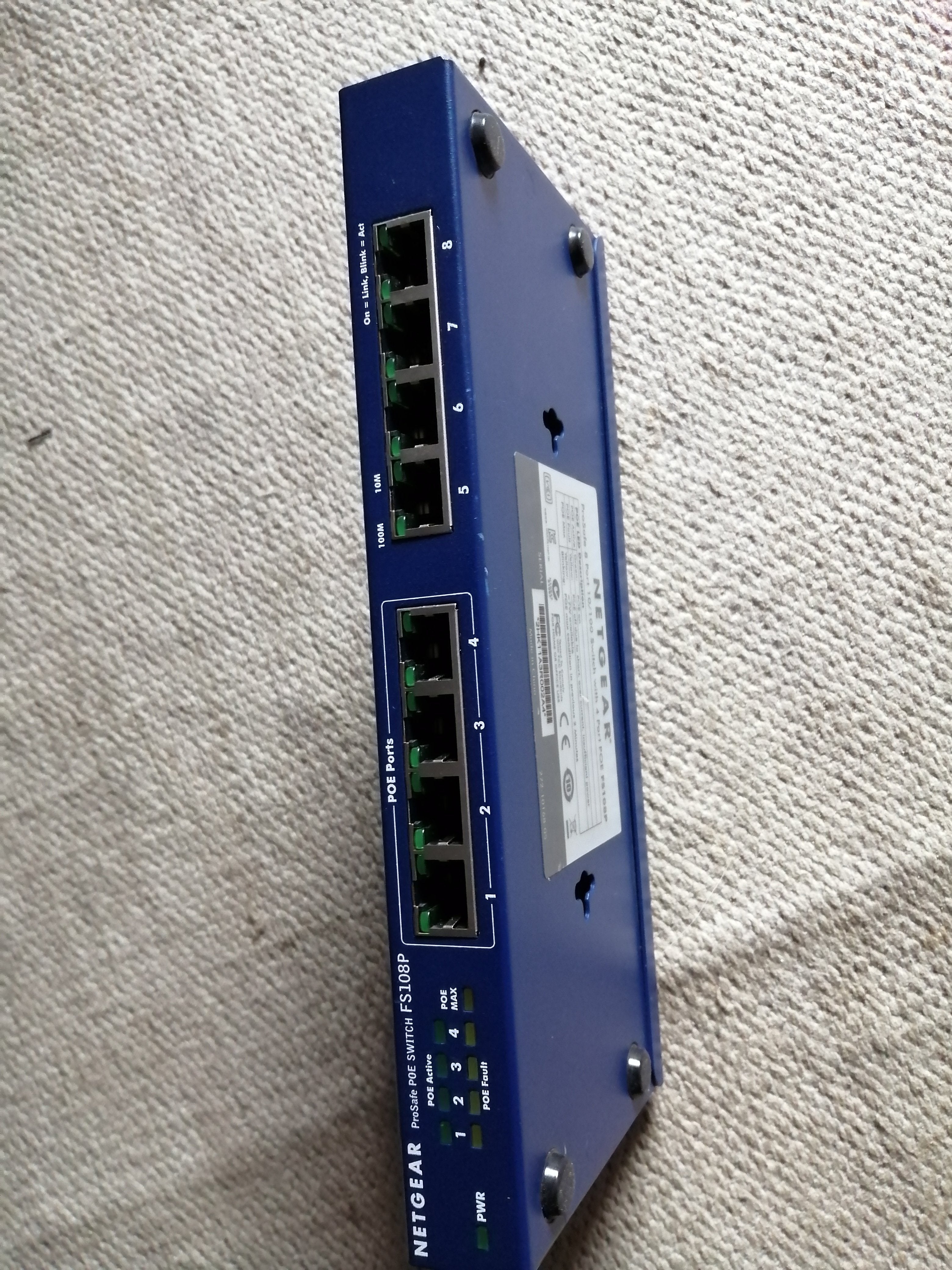 NETGEAR ETHERNET SWITCH 8PORT 10/100MBPS WITH POE NO PSU  ( FS108P  USED)