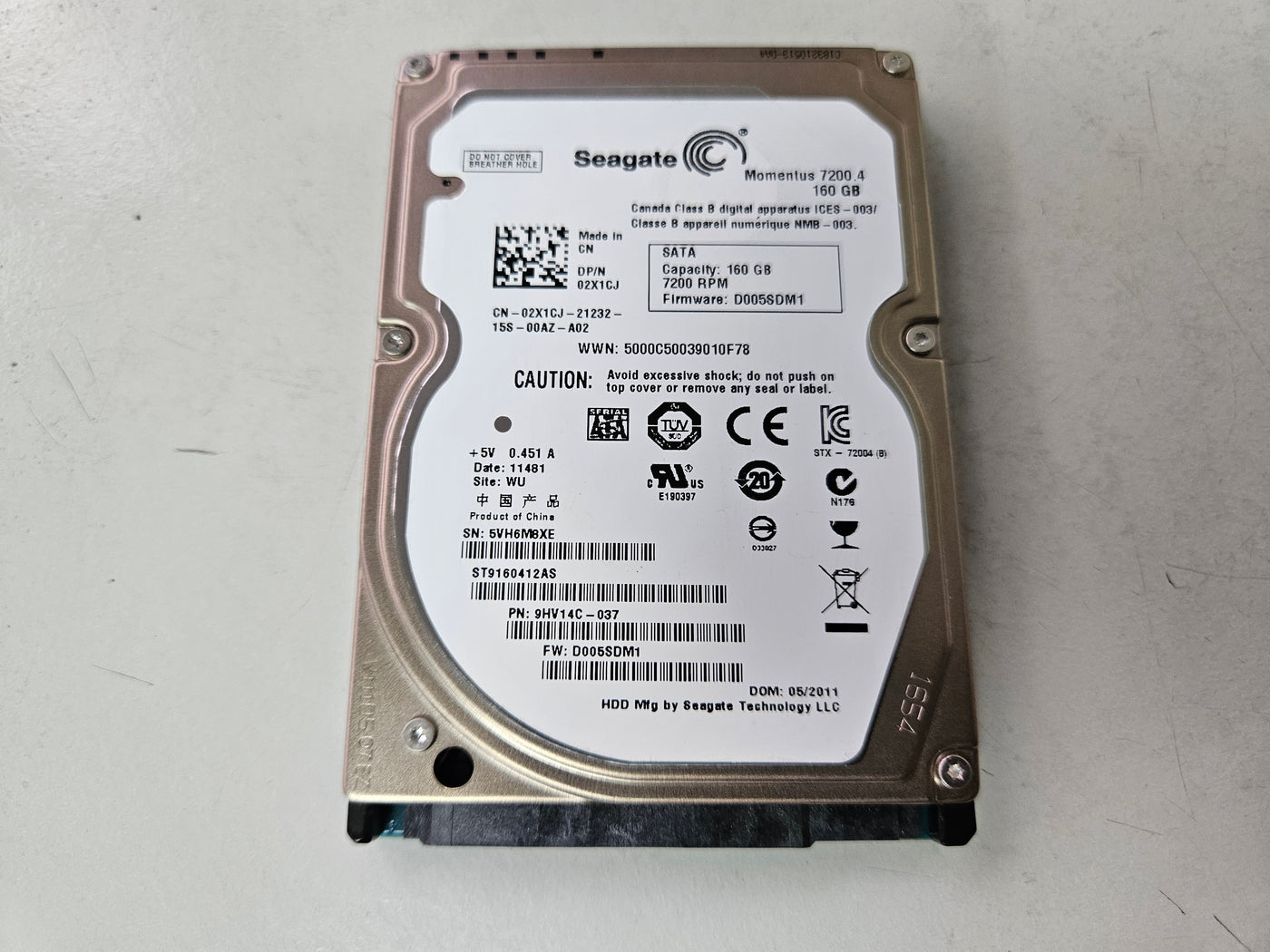 Seagate Dell 160GB 7200RPM SATA 2.5in HDD ( ST9160412AS 9HV14C-037 02X1CJ ) REF