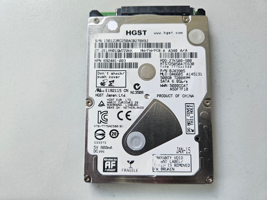 HGST HP Travelstar 500GB SATA 7200RPM 2.5in HDD ( HTS725050A7E630 0J43985 Z7K500-500 692481-003 ) USED