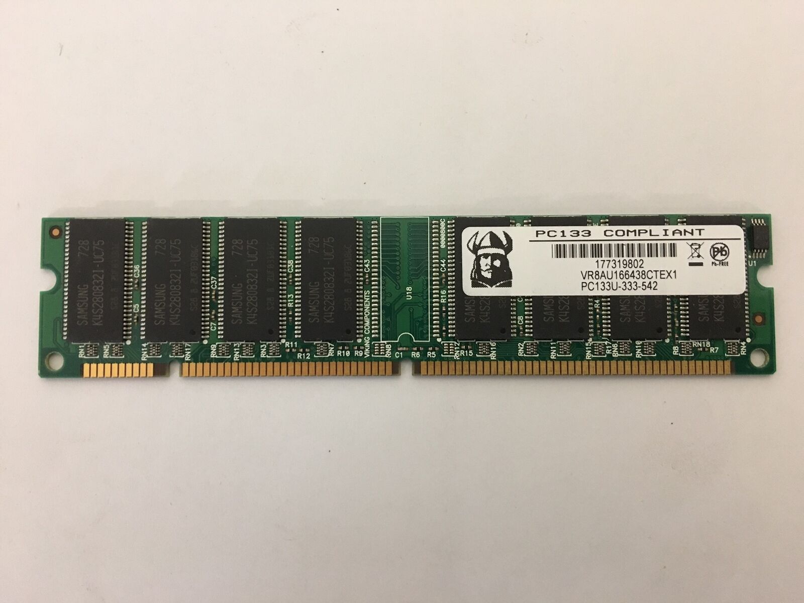 Viking 128MB PC133 133MHz non-ECC Unbuffered CL3 168-Pin DIMM ( VR8AU166438CTEX1 ) REF