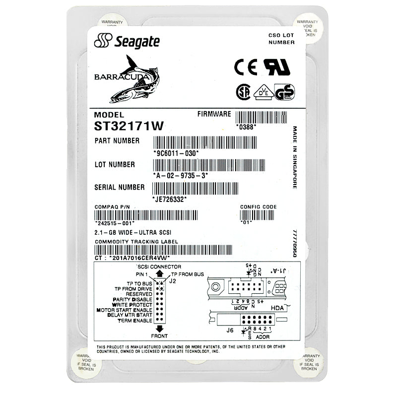 Seagate 2.1Gb SCSI 7200rpm 68 pin 3.5in HDD ( 9C6011-026 ST32171W ) REF