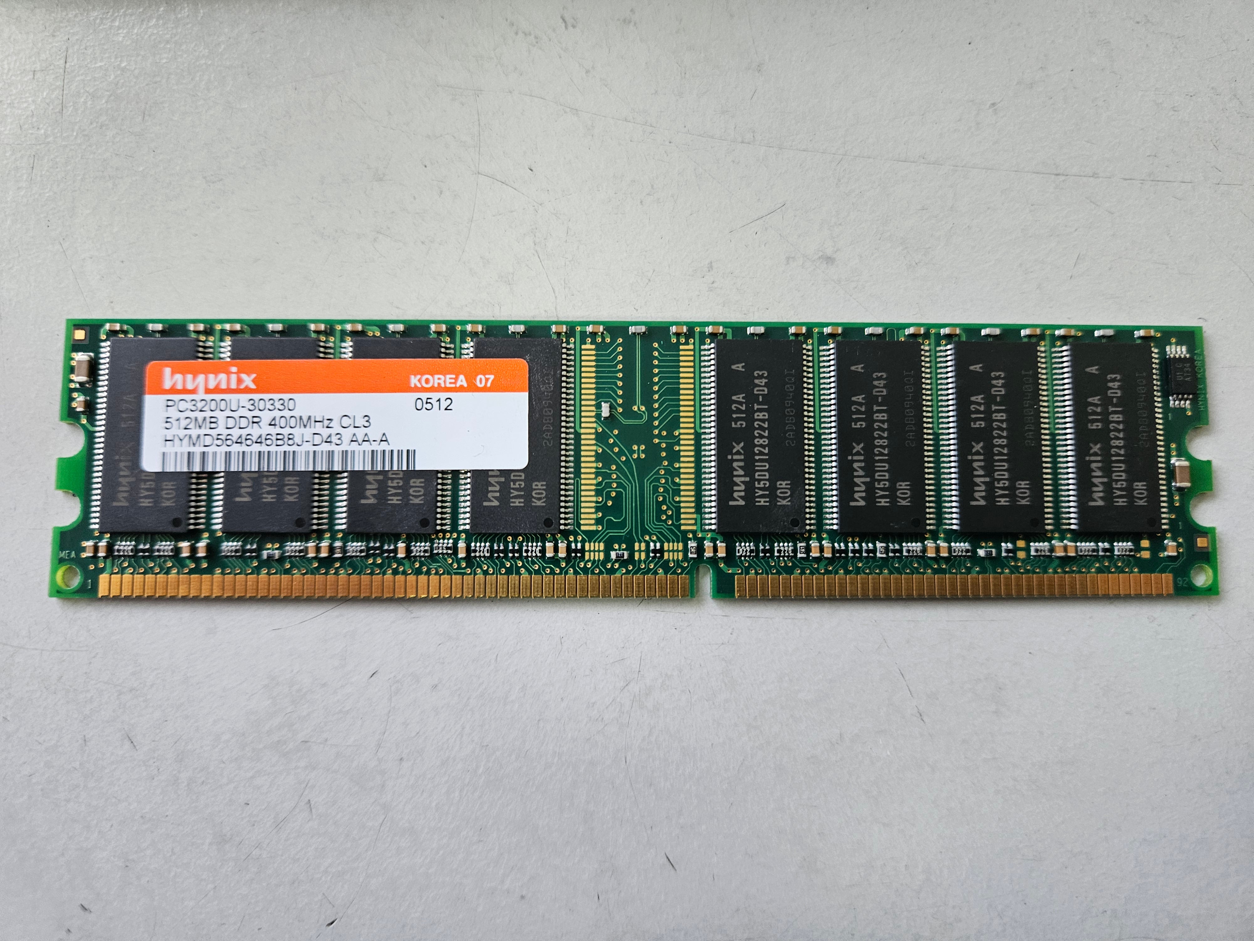 Hynix 512MB PC3200 DDR-400MHz CL3 184-Pin DIMM ( HYMD564646B8J-D43 ) REF