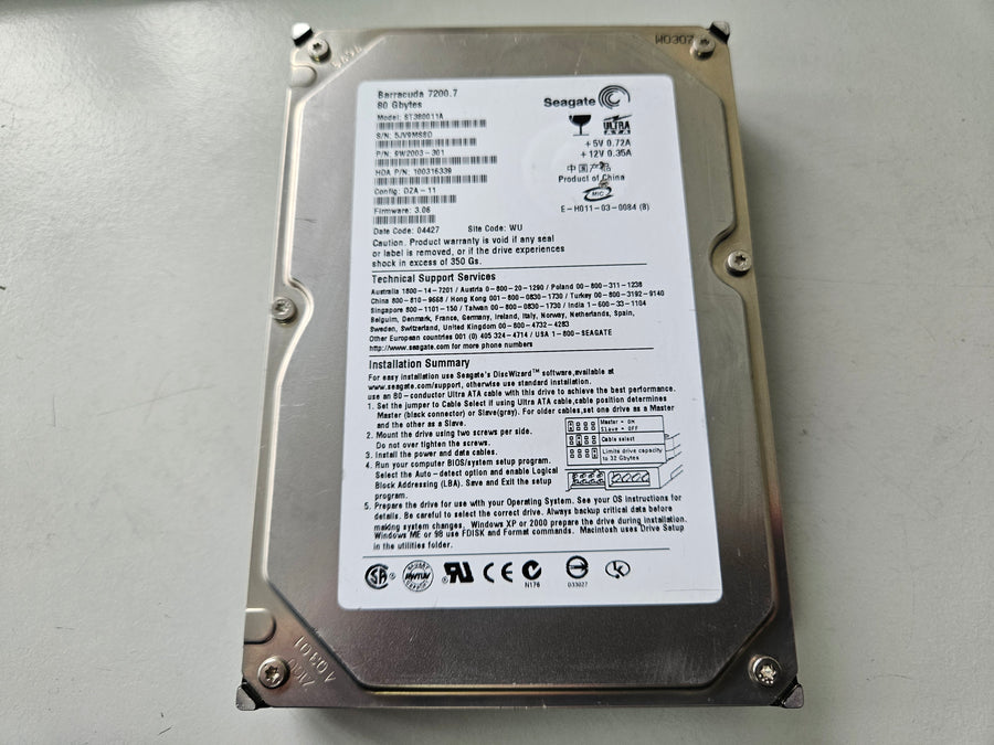 Seagate 80GB IDE 7200rpm 3.5in HDD ( 9W2003-301 ST380011A ) USED