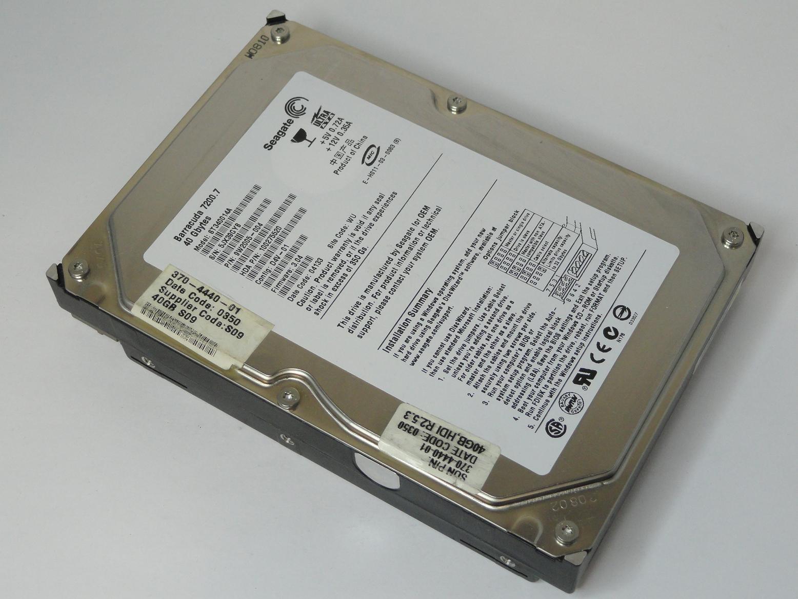 Seagate Sun 40GB IDE 7200rpm 3.5in HDD ( 9W2005-004 ST340014A 370-4440-01 ) REF