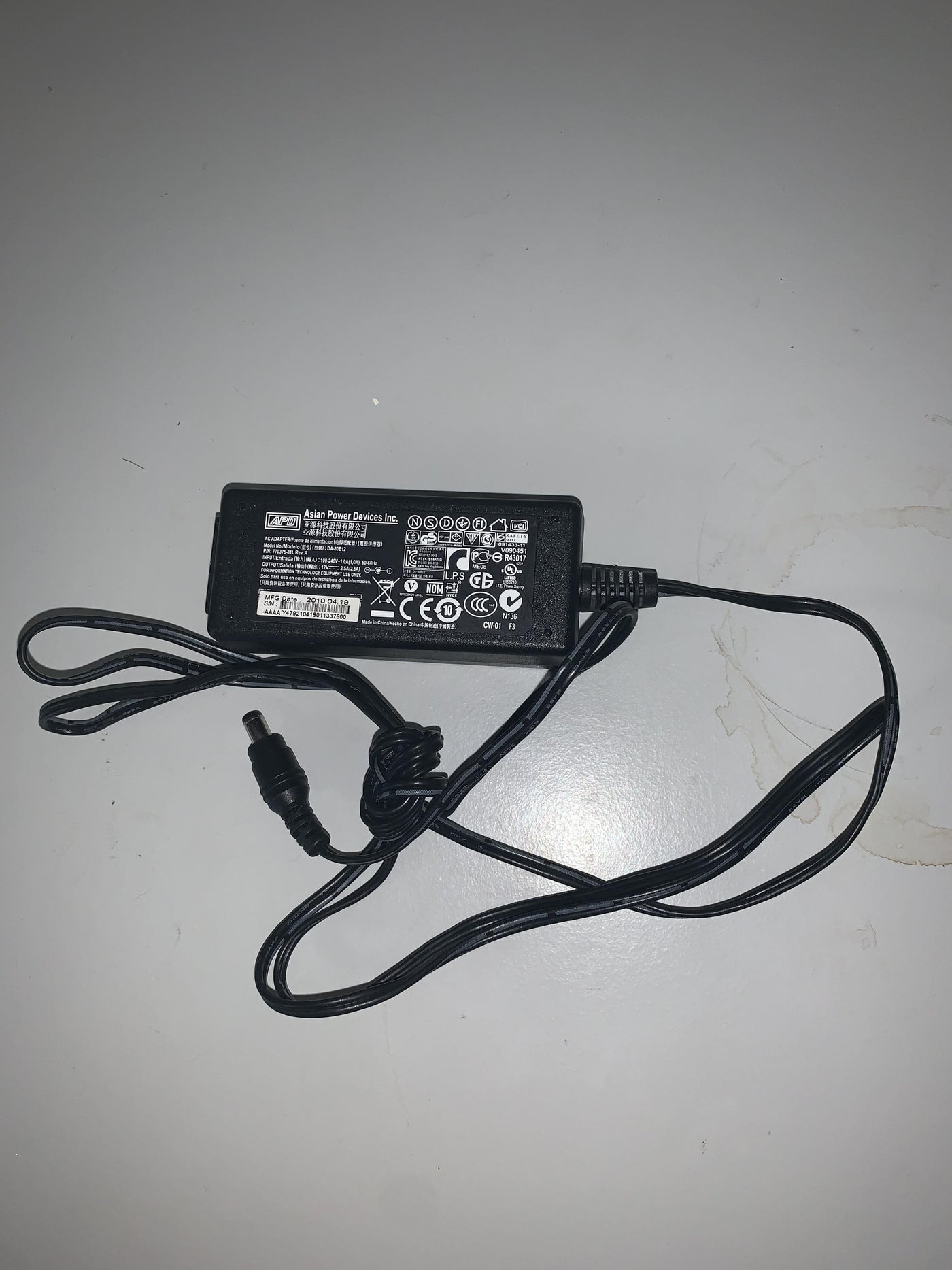 ASIAN POWER DEVICES ADAPTER 12V 2.5A REV A (770375-31L DA-30E12 USED)