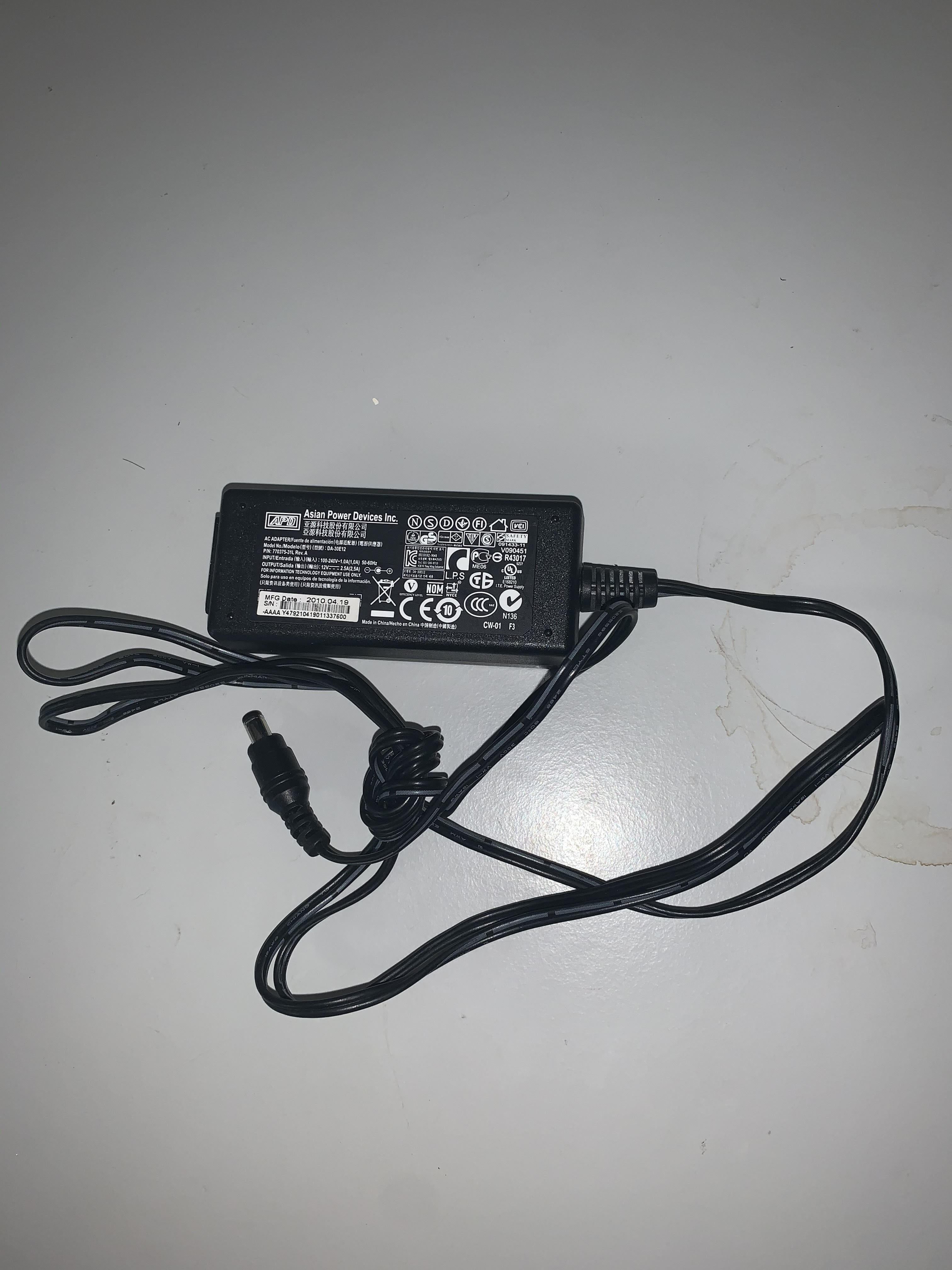 ASIAN POWER DEVICES ADAPTER 12V 2.5A REV A (770375-31L DA-30E12 USED)