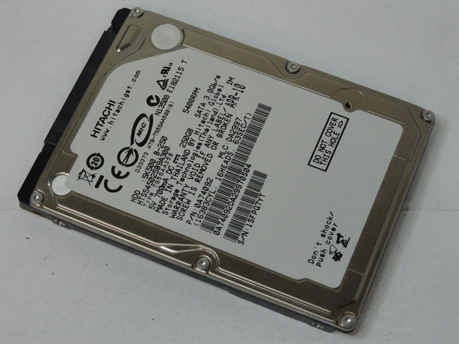 0A74092 - Hitachi 250GB SATA 5400rpm 2.5in HDD - Refurbished