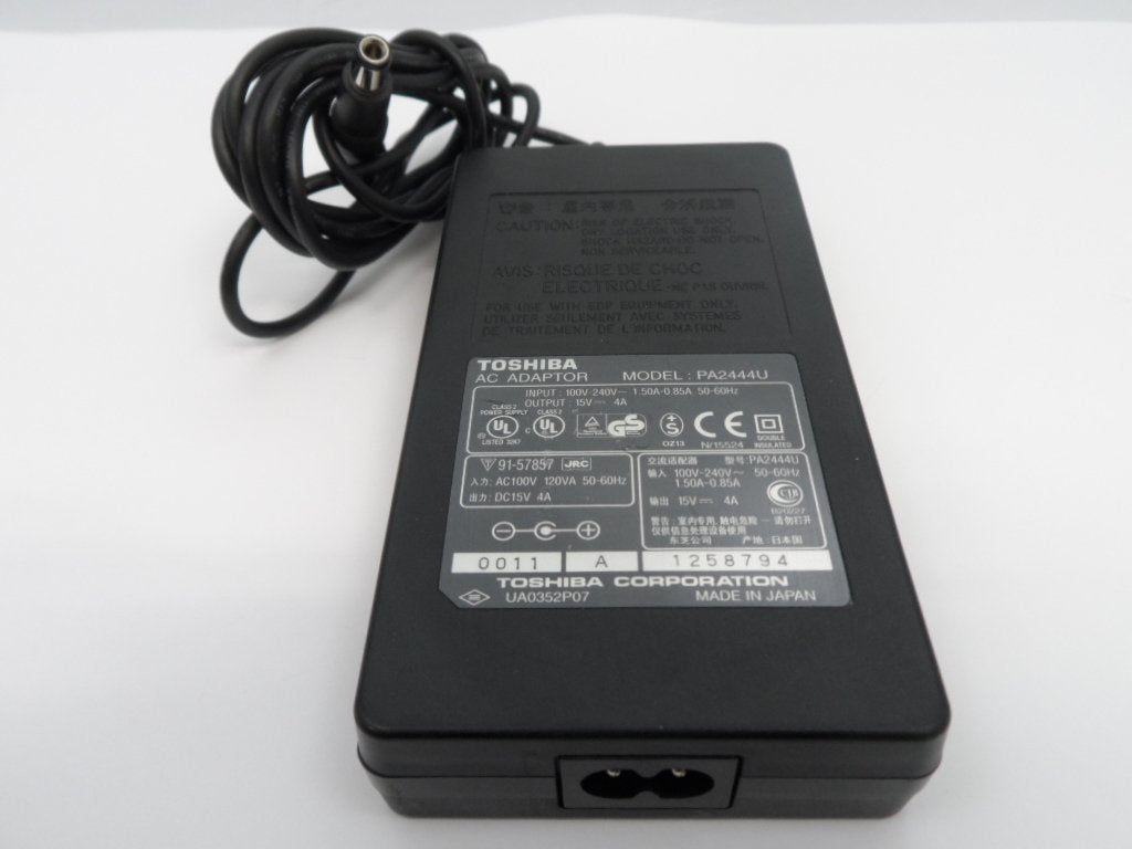 PA2444U - Toshiba AC Adapter - Input 100-240VAC 50-60Hz 1.5A - Output 15VDC~4A - Refurbished