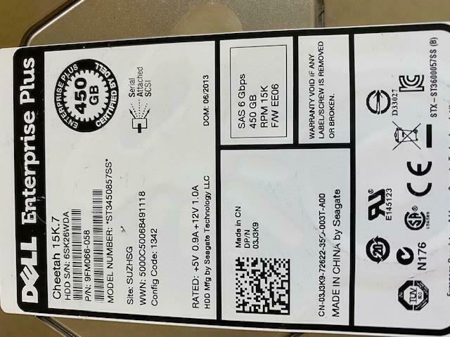 Seagate Dell 450GB 15kRPM SAS 3.5" Hard Drive ( ST3450857SS 03J3K9 ) REF