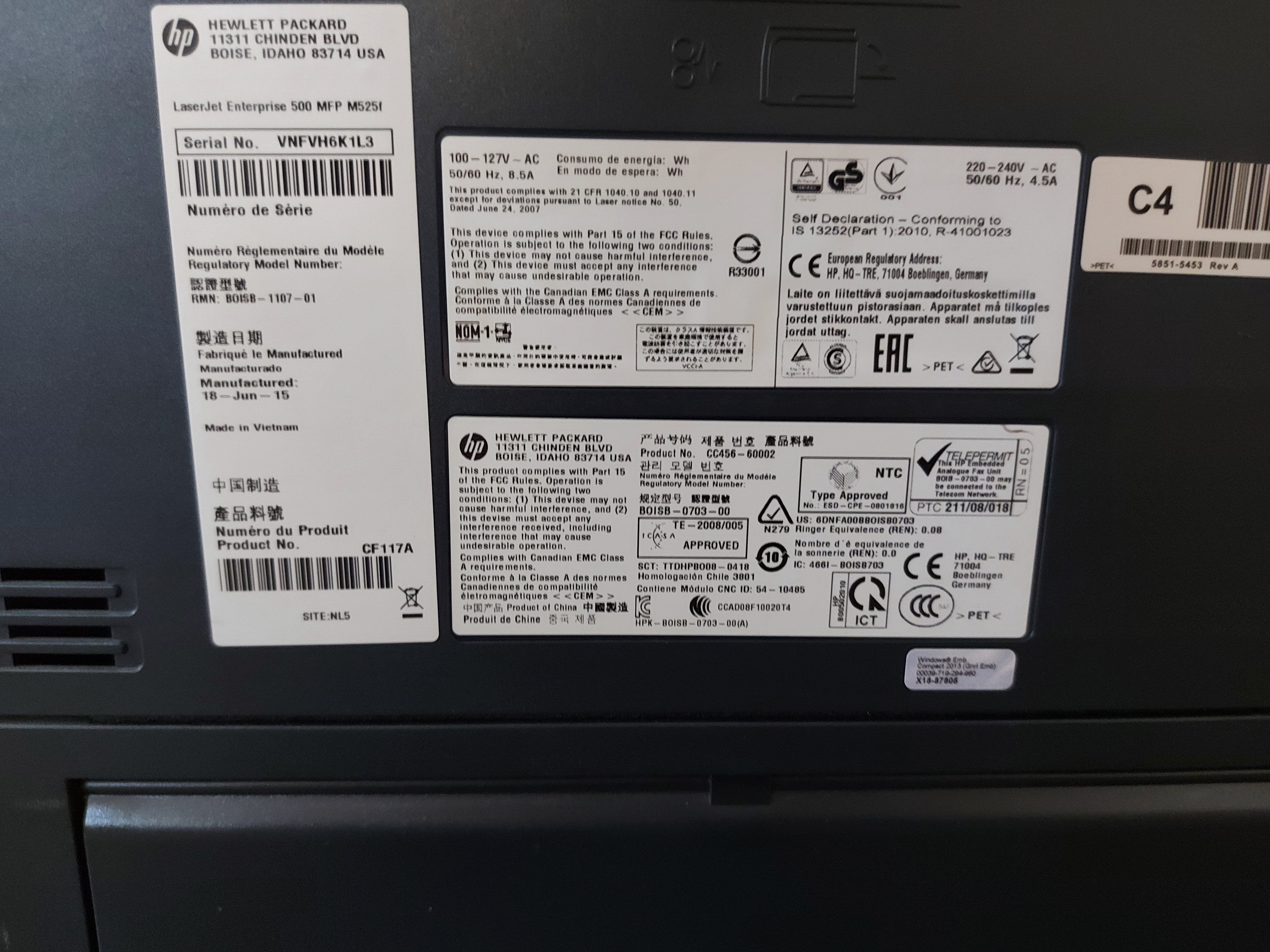 HP LaserJet Enterprise 500 MFP M525f Mono Multifunction Laser Printer (CF117A)