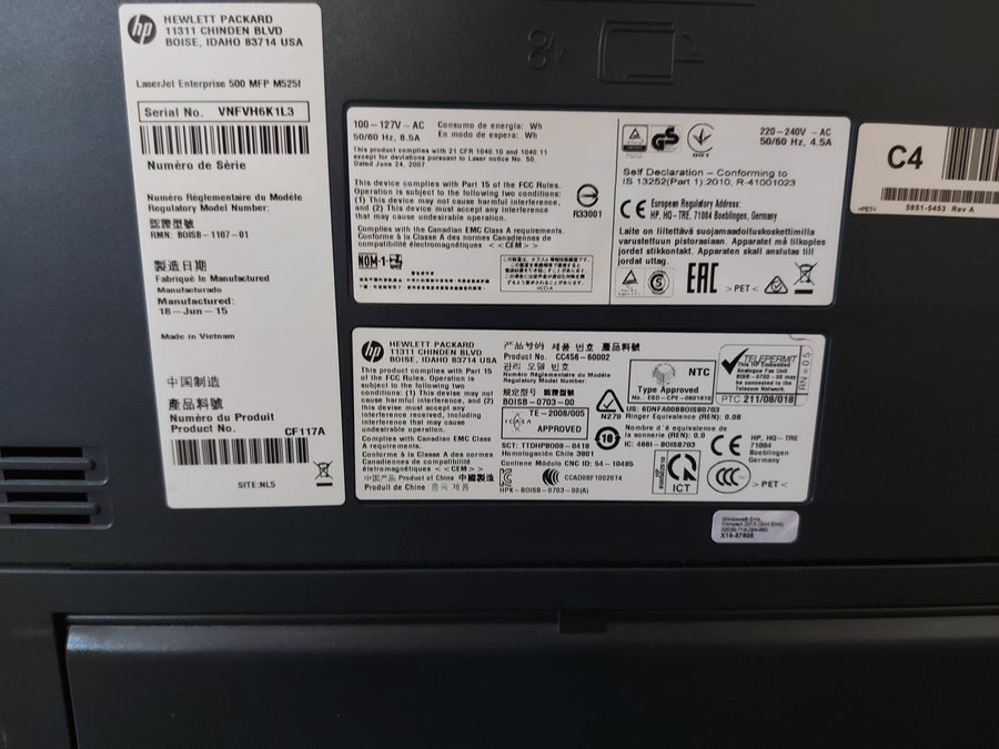 HP LaserJet Enterprise 500 MFP M525f Mono Multifunction Laser Printer (CF117A)