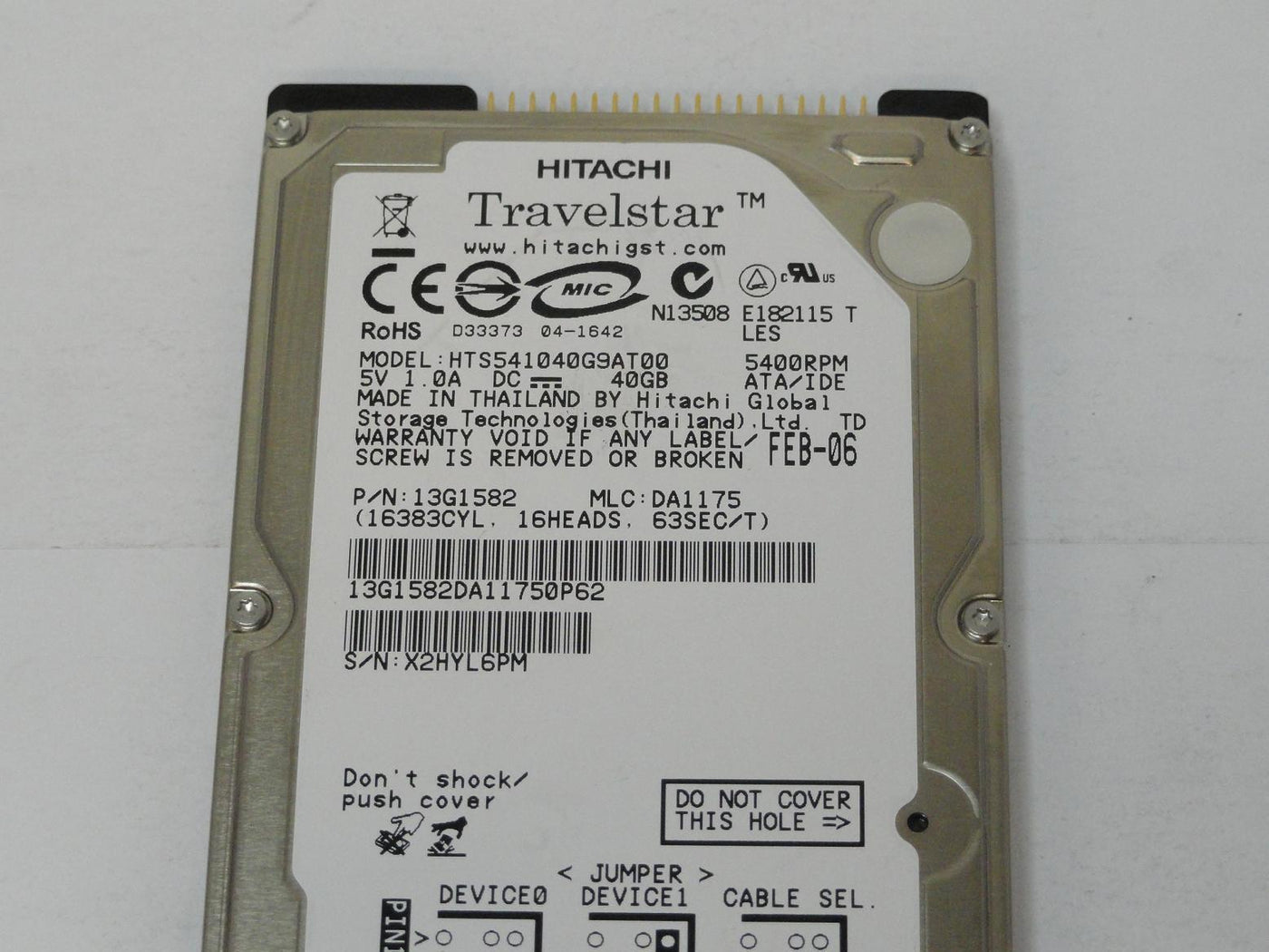 Hitachi 40GB IDE 5400rpm 2.5in HDD ( 13G1582 HTS541040G9AT00 ) USED