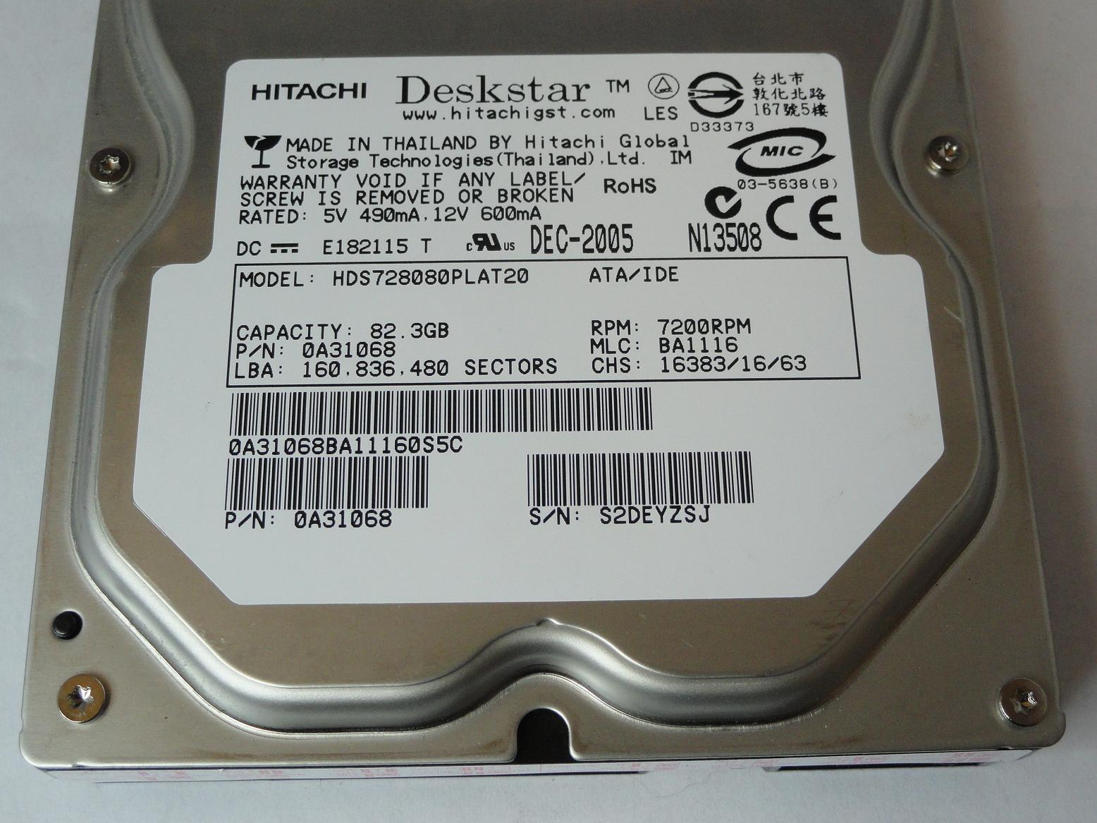 PR16881_0A31068_Hitachi 80GB IDE 7200rpm 3.5in HDD - Image3
