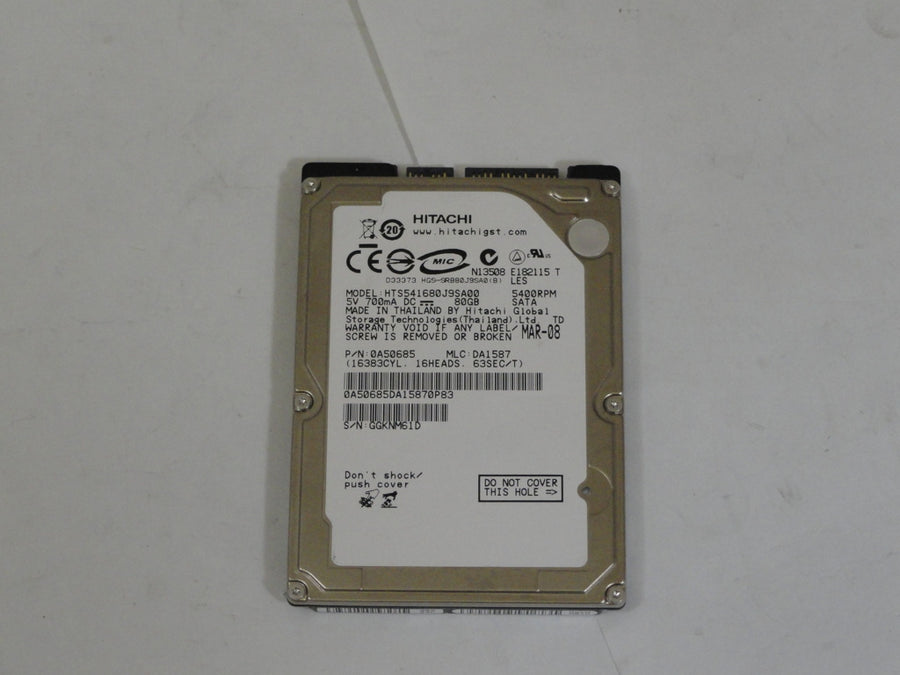 0A50685 - Hitachi 80GB SATA 5400rpm 2.5in HDD - USED