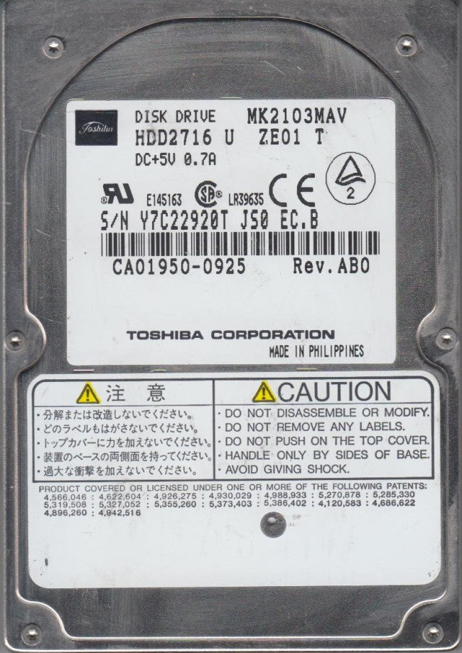 Toshiba 2.1GB IDE 4200rpm 2.5in HDD ( MK2103MAV HDD2716  7025015092442) ASIS