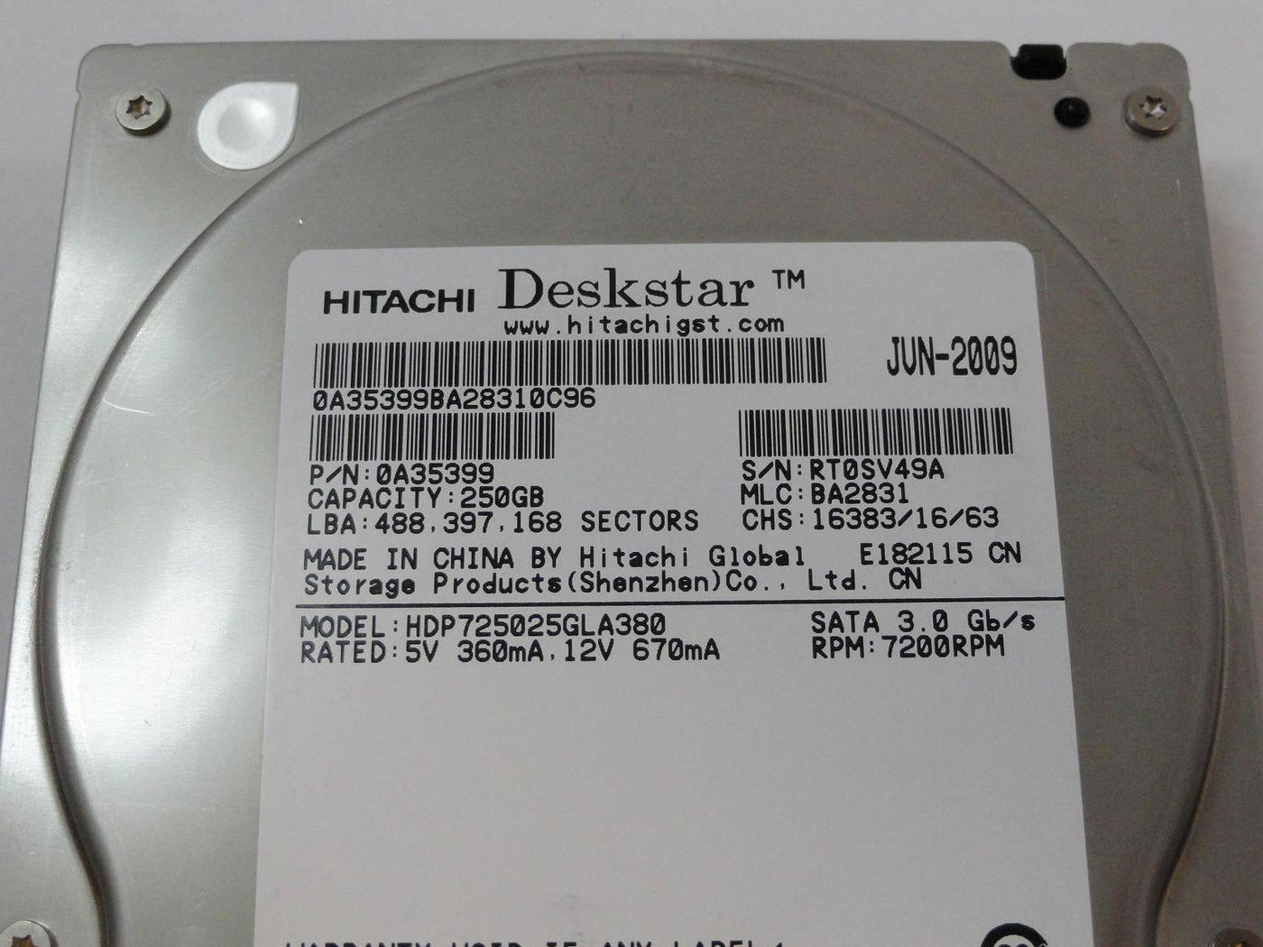 PR03806_0A35399_Hitachi 250GB SATA 7200rpm 3.5in HDD - Image3