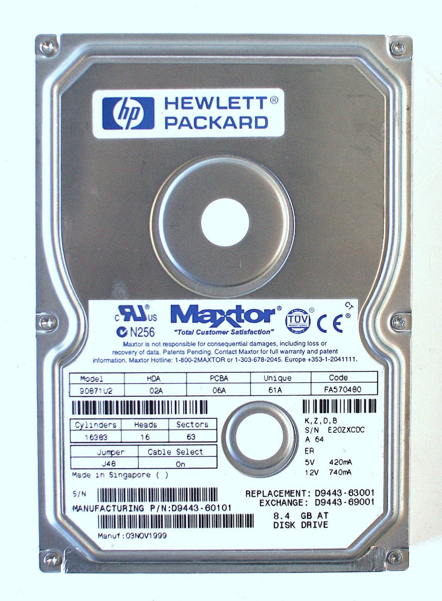 90871U2 - Maxtor HP 8.4GB IDE 5400rpm 3.5in HDD - Refurbished