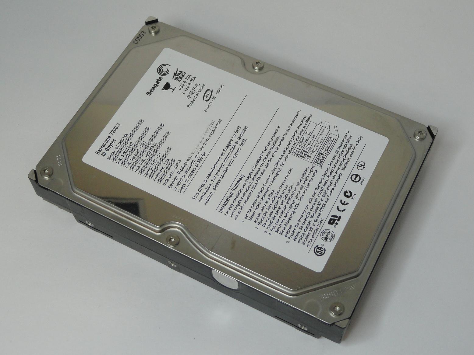 9W2005-004 - Seagate 40GB IDE 7200rpm 3.5in Barracuda 7200.7 HDD - Refurbished