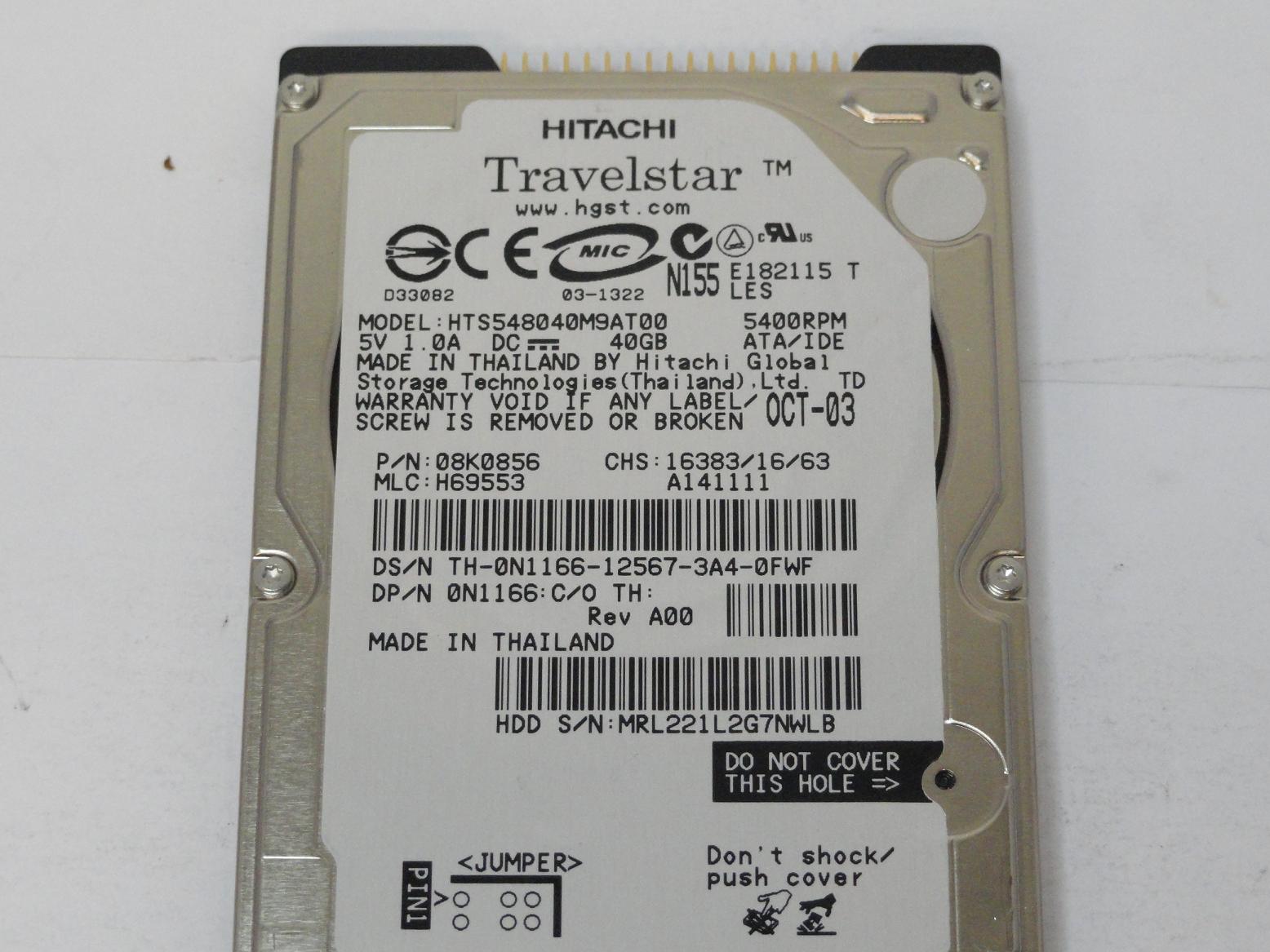 PR12550_08K0856_Hitachi Dell 40GB IDE 5400rpm 2.5in HDD - Image3