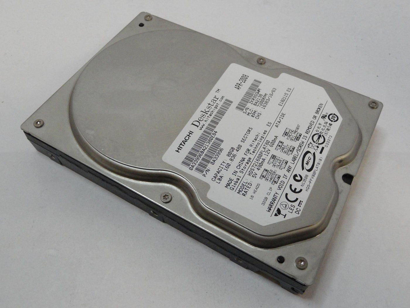 0A33996 - Hitachi 80GB IDE 7200rpm 3.5in Deskstar HDD - ASIS