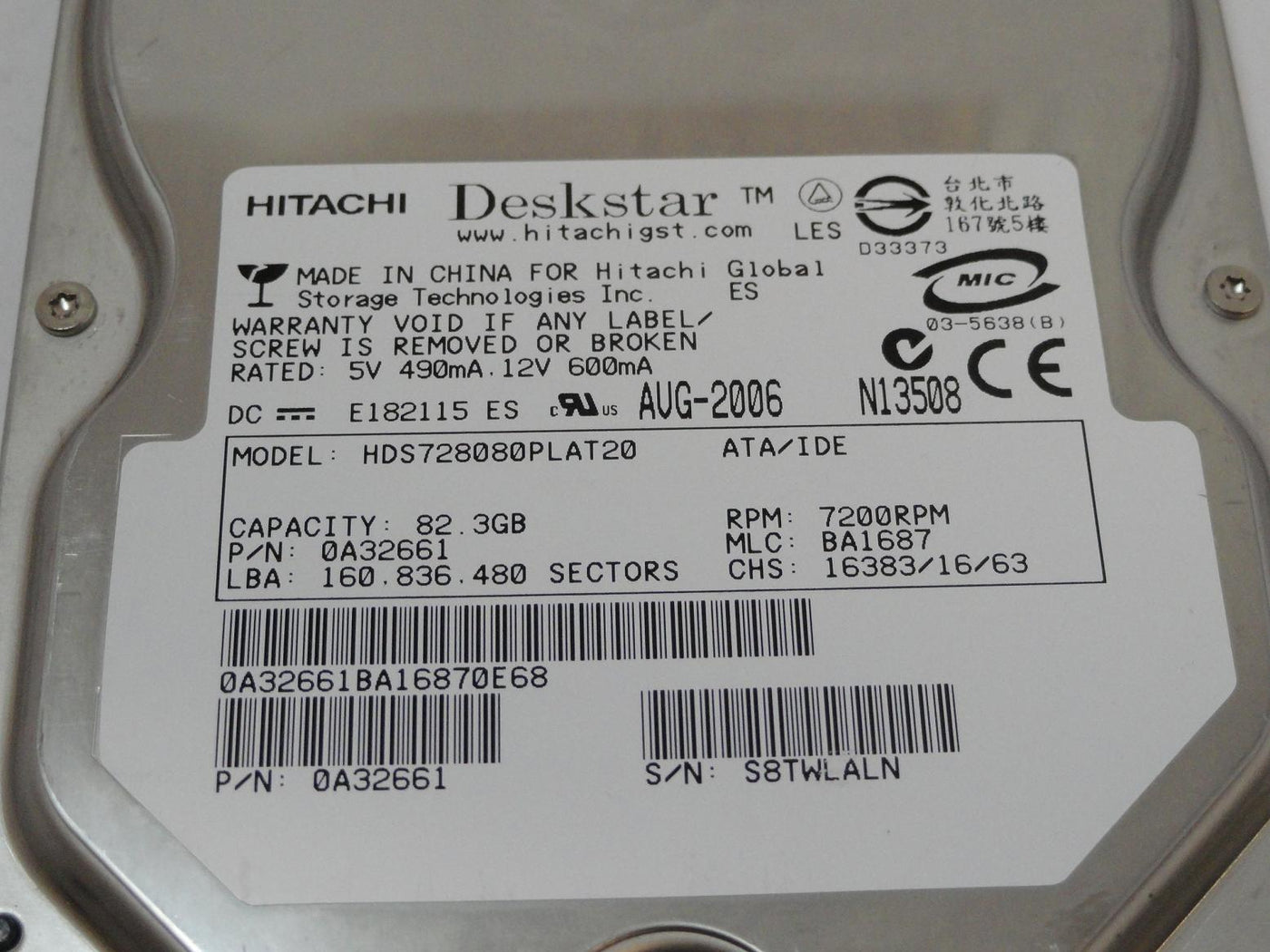 PR11446_0A32661_Hitachi 80GB IDE 7200rpm 3.5in HDD - Image3