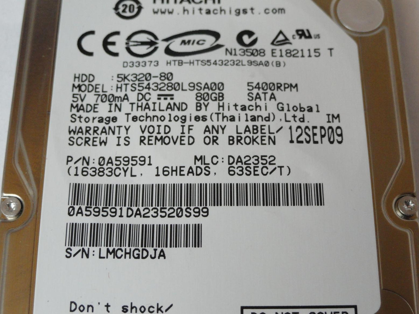 PR11780_0A59591_Hitachi 80GB SATA 5400rpm 2.5in HDD - Image2