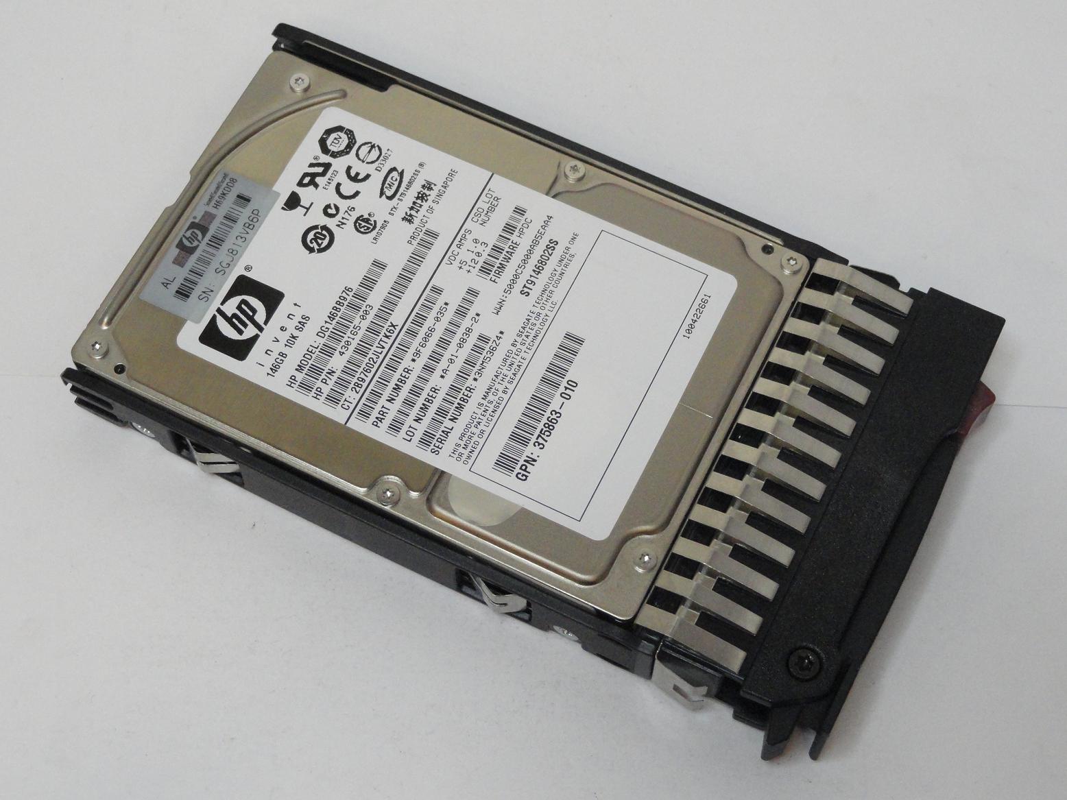 9F6066-035 - Seagate HP 146GB SAS 10Krpm 2.5in HDD in Caddy - Refurbished