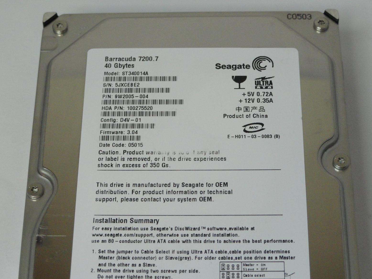 PR11411_9W2005-004_Seagate 40GB IDE 7200rpm 3.5in HDD - Image3