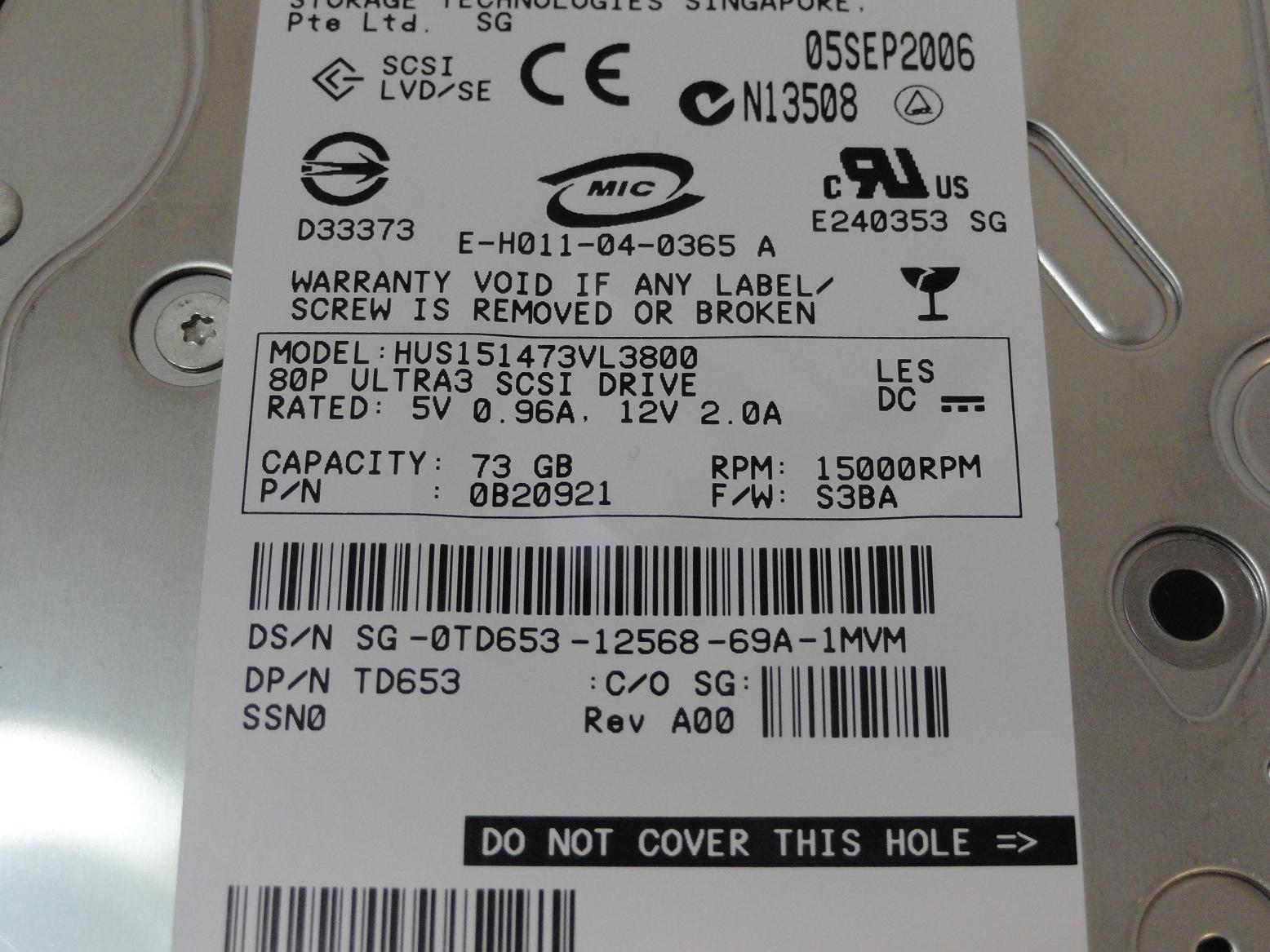 PR11915_0B20921_Hitachi Dell 73GB SCSI 80 Pin 15Krpm 3.5in HDD - Image3