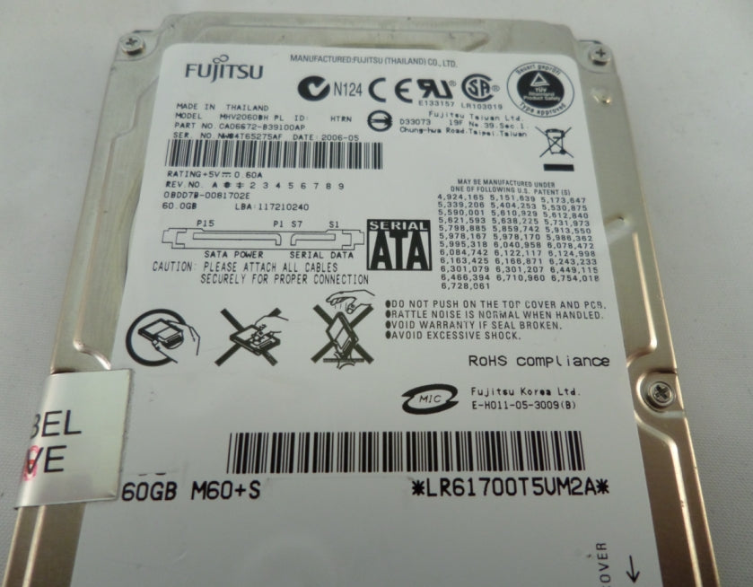 CA06672-B39100AP - Fujitsu SATA 60GB 5400rpm 2.5in HDD - Refurbished