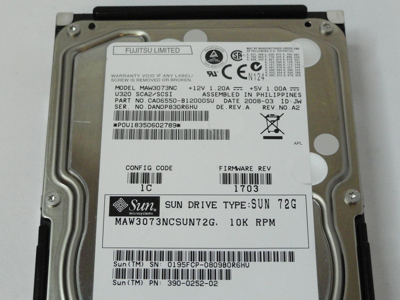 PR12208_CA06550-B12000SU_Fujitsu Sun 73GB SCSI 80 Pin 10Krpm 3.5in HDD - Image3