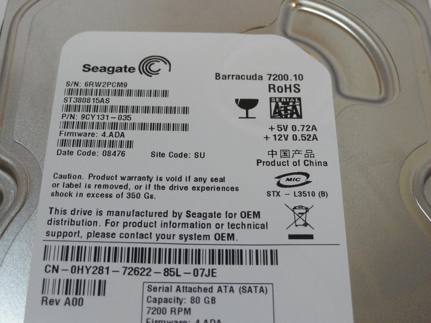 PR12888_9CY131-035_Seagate Dell 80GB SATA 7200rpm 3.5in HDD - Image3