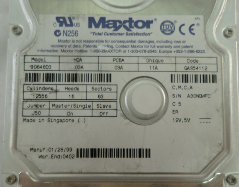 90648D3 - Maxtor 6.4GB IDE 5400rpm 3.5in HDD - Refurbished