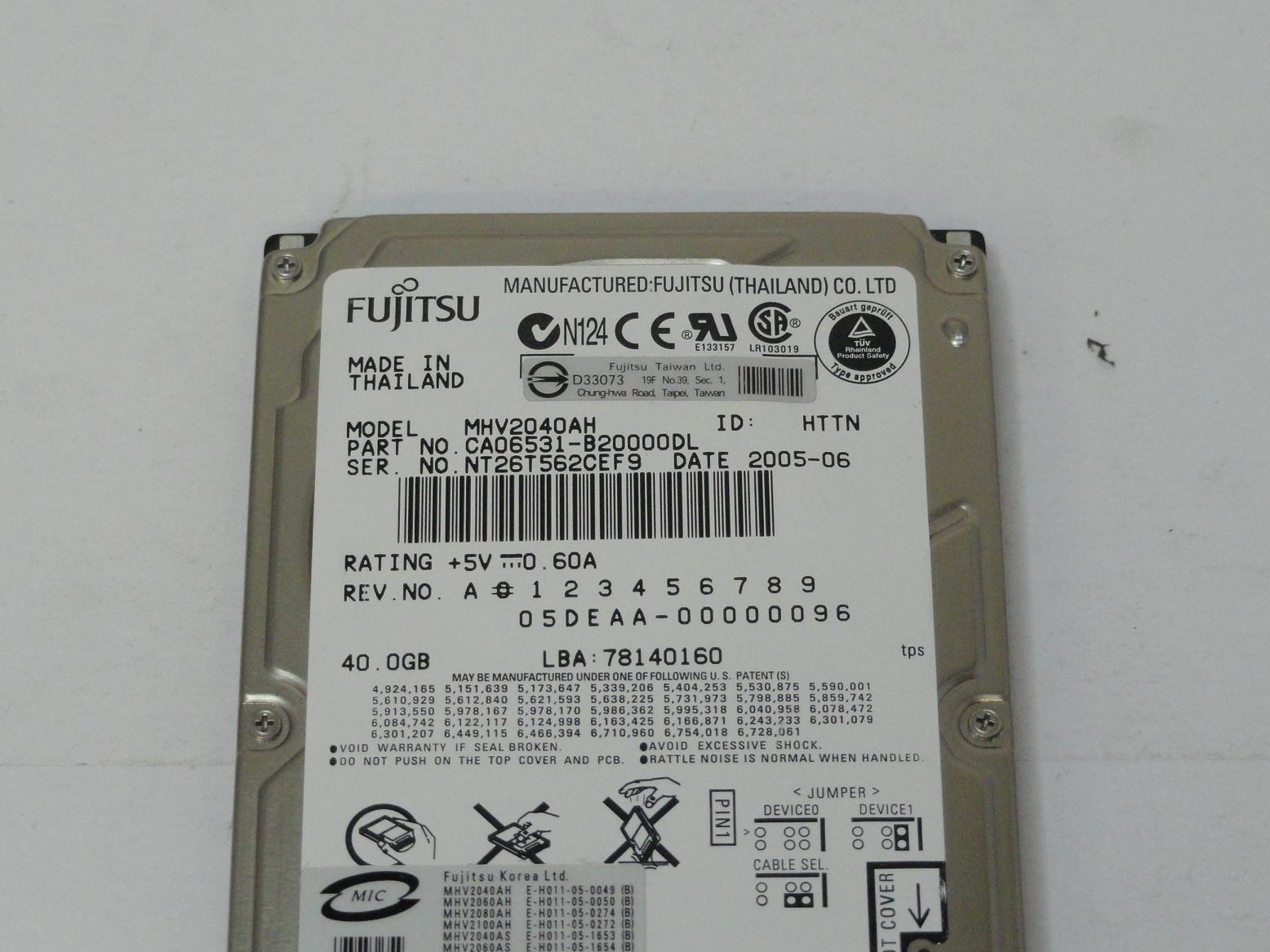 PR12542_CA06531-B20000DL_Fujitsu 40GB IDE 5400rpm 2.5in HDD - Image3