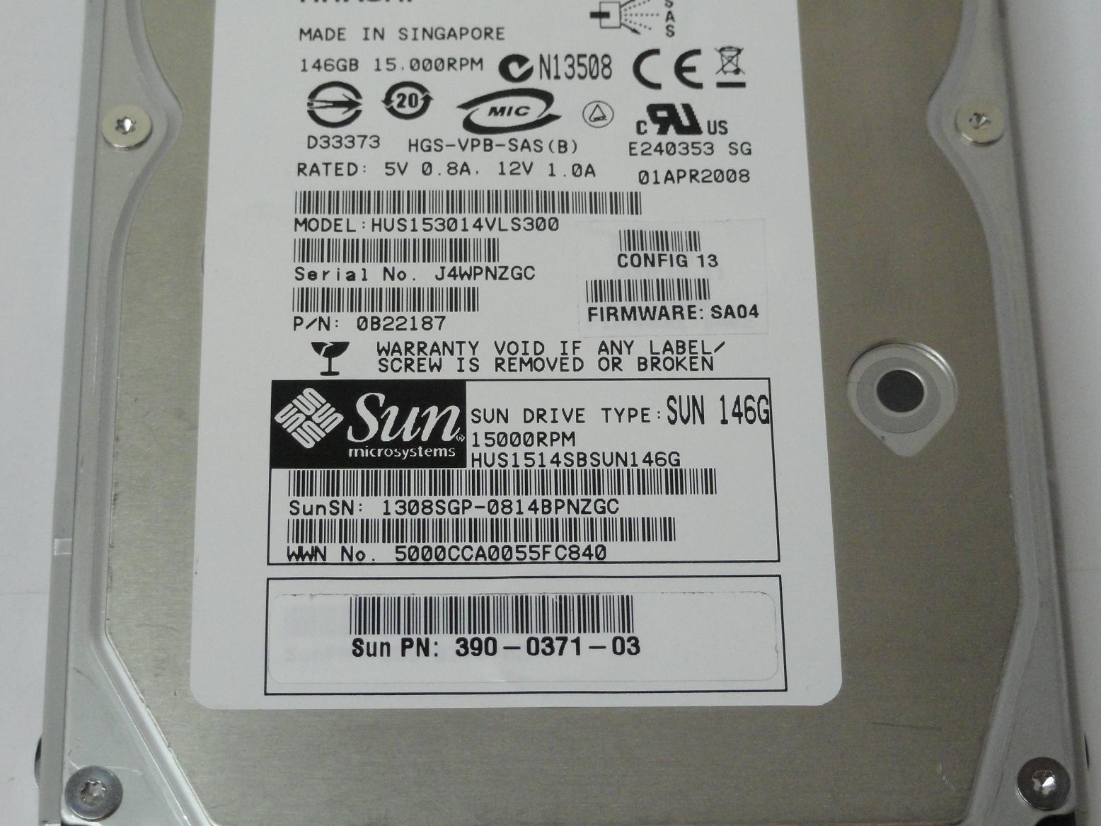 PR12675_0B22187_Sun Hitachi 146GB SAS 15Krpm 3.5in HDD with Caddy - Image4
