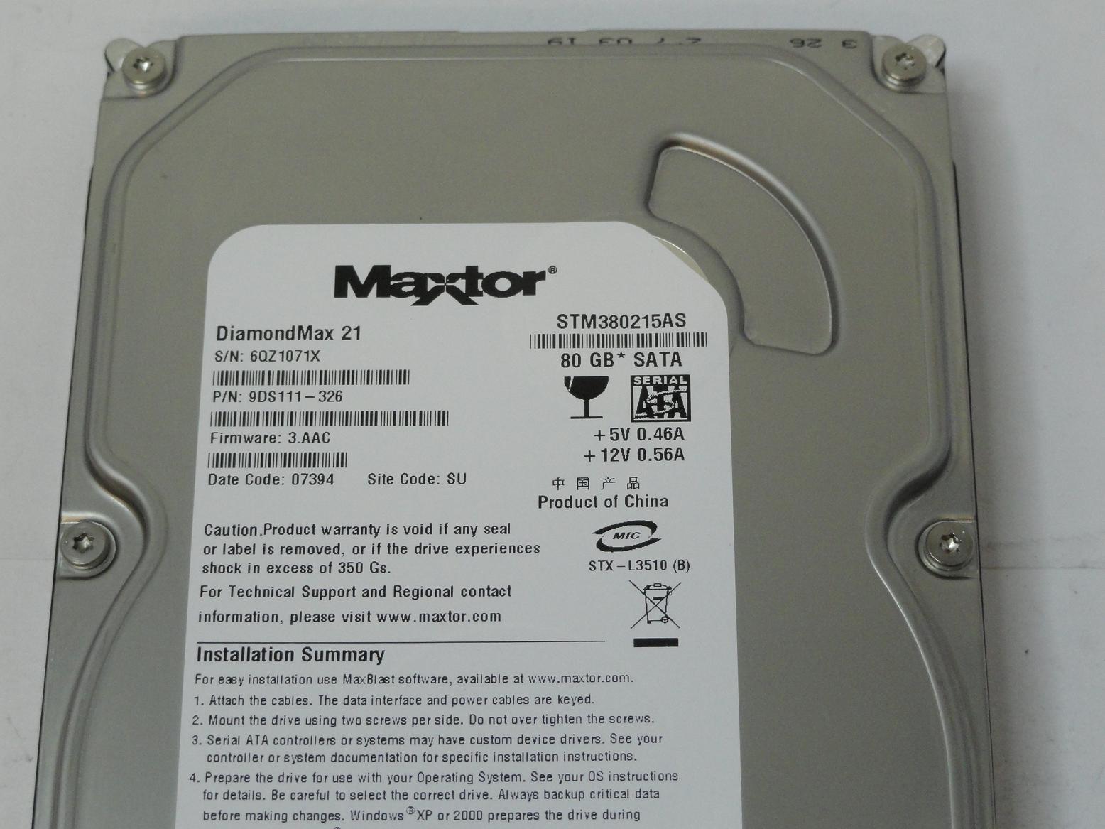 PR12899_9DS111-326_Maxtor 80GB SATA 7200rpm 3.5in HDD - Image3