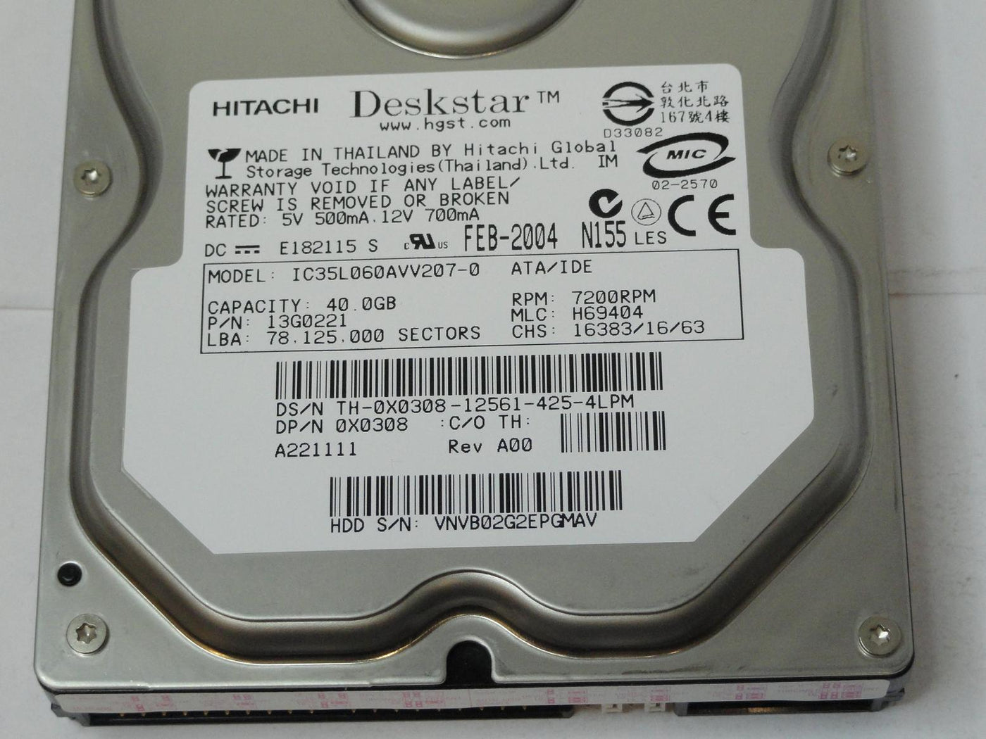 PR12985_13G0221_Hitachi Dell 40GB IDE 7200rpm 3.5in HDD - Image3